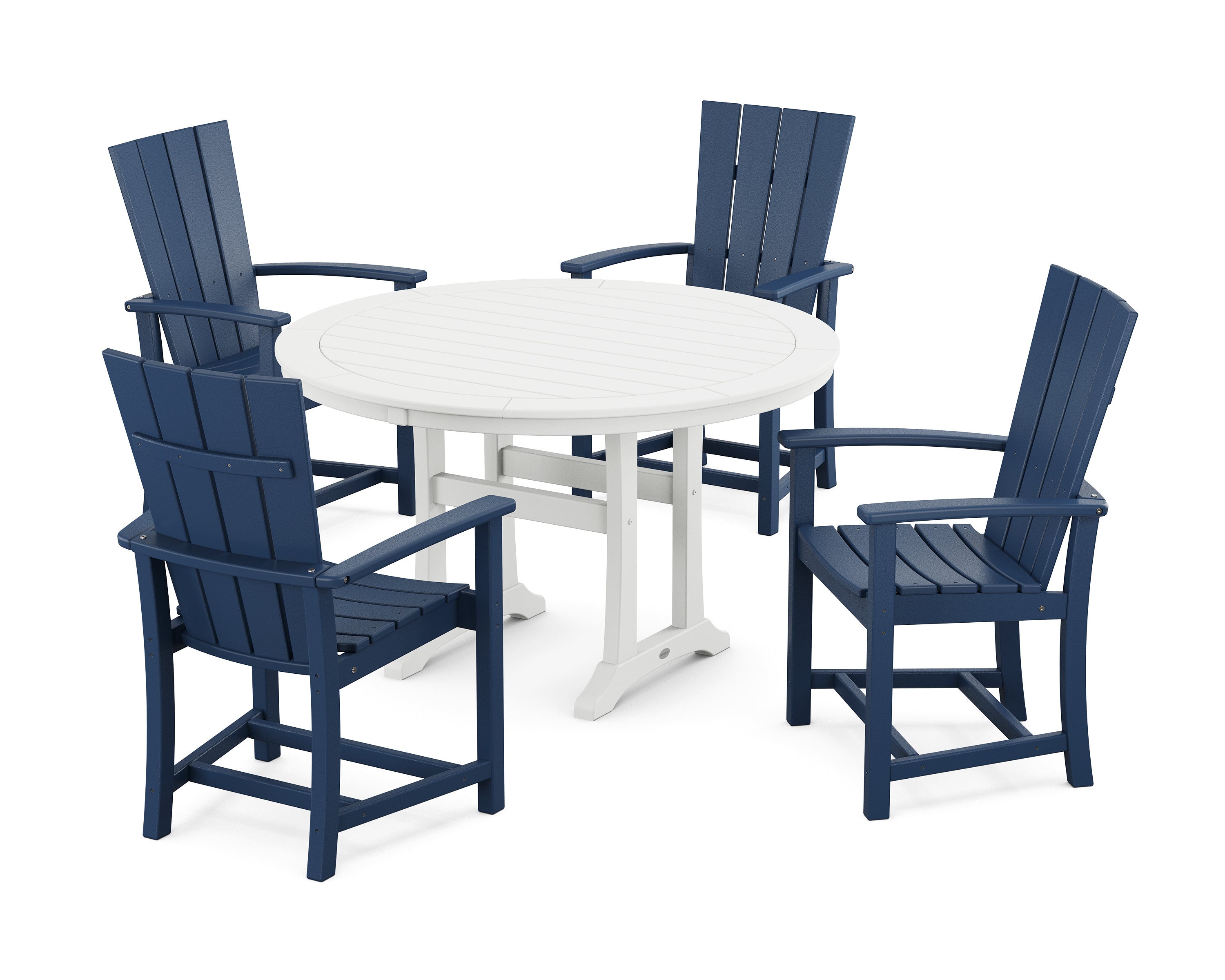 POLYWOOD® Quattro 5-Piece Round Dining Set with Trestle Legs in Navy / White