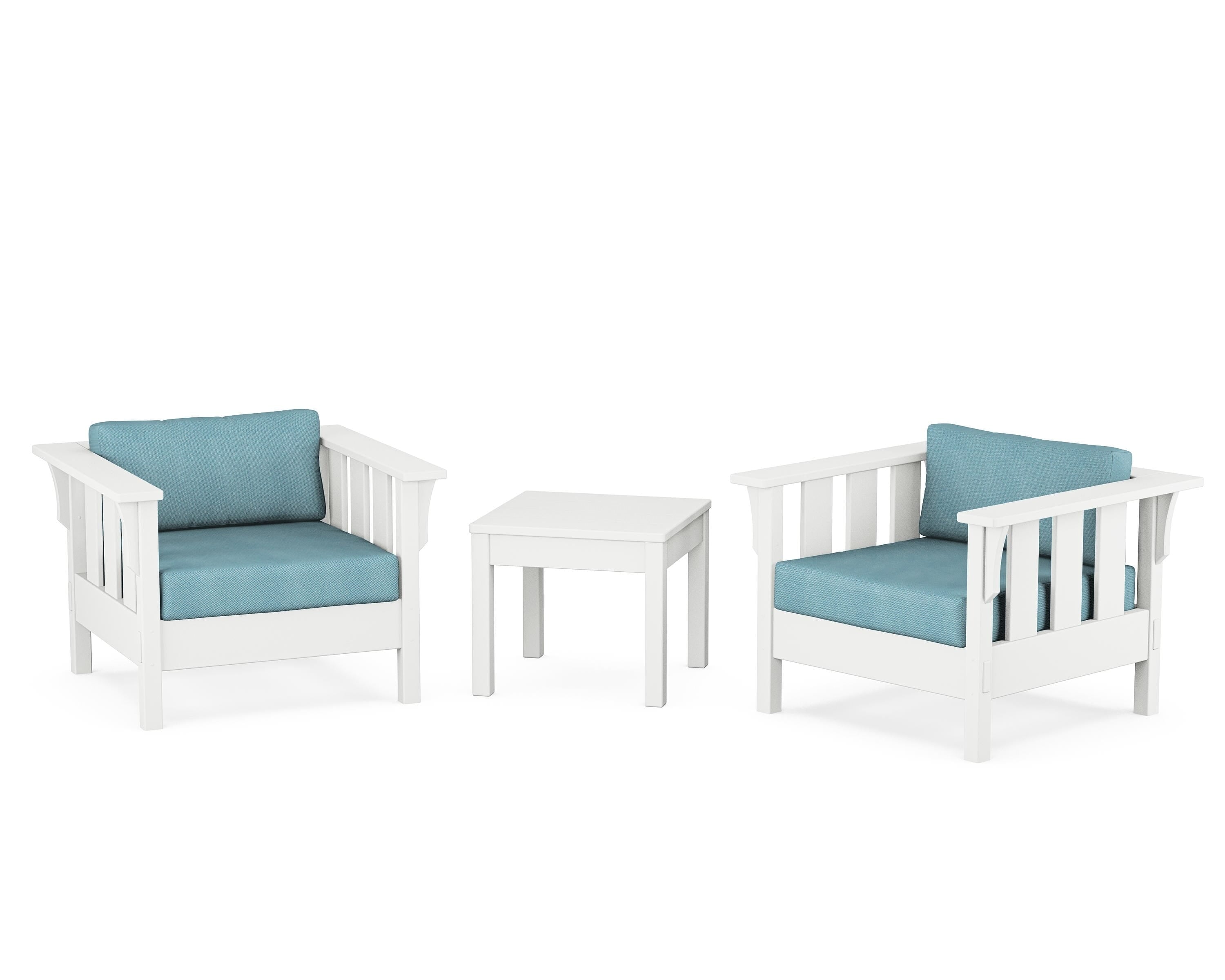 Martha Stewart by POLYWOOD Acadia 3-Piece Deep Seating Set in White / Lattice Sky Blue
