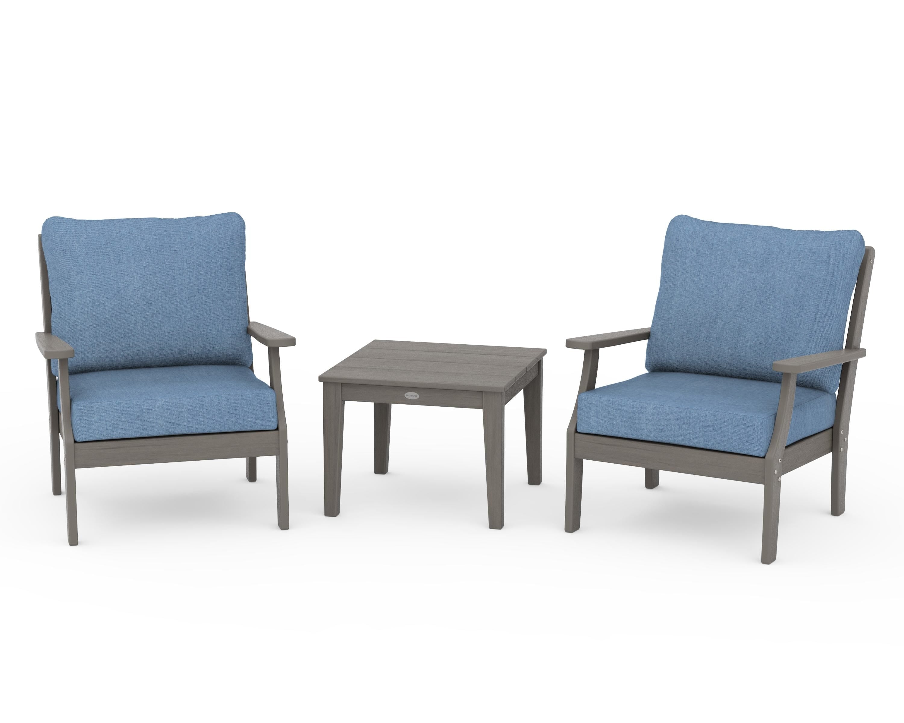 POLYWOOD Braxton 3-Piece Deep Seating Set in Driftwood / Sky Blue