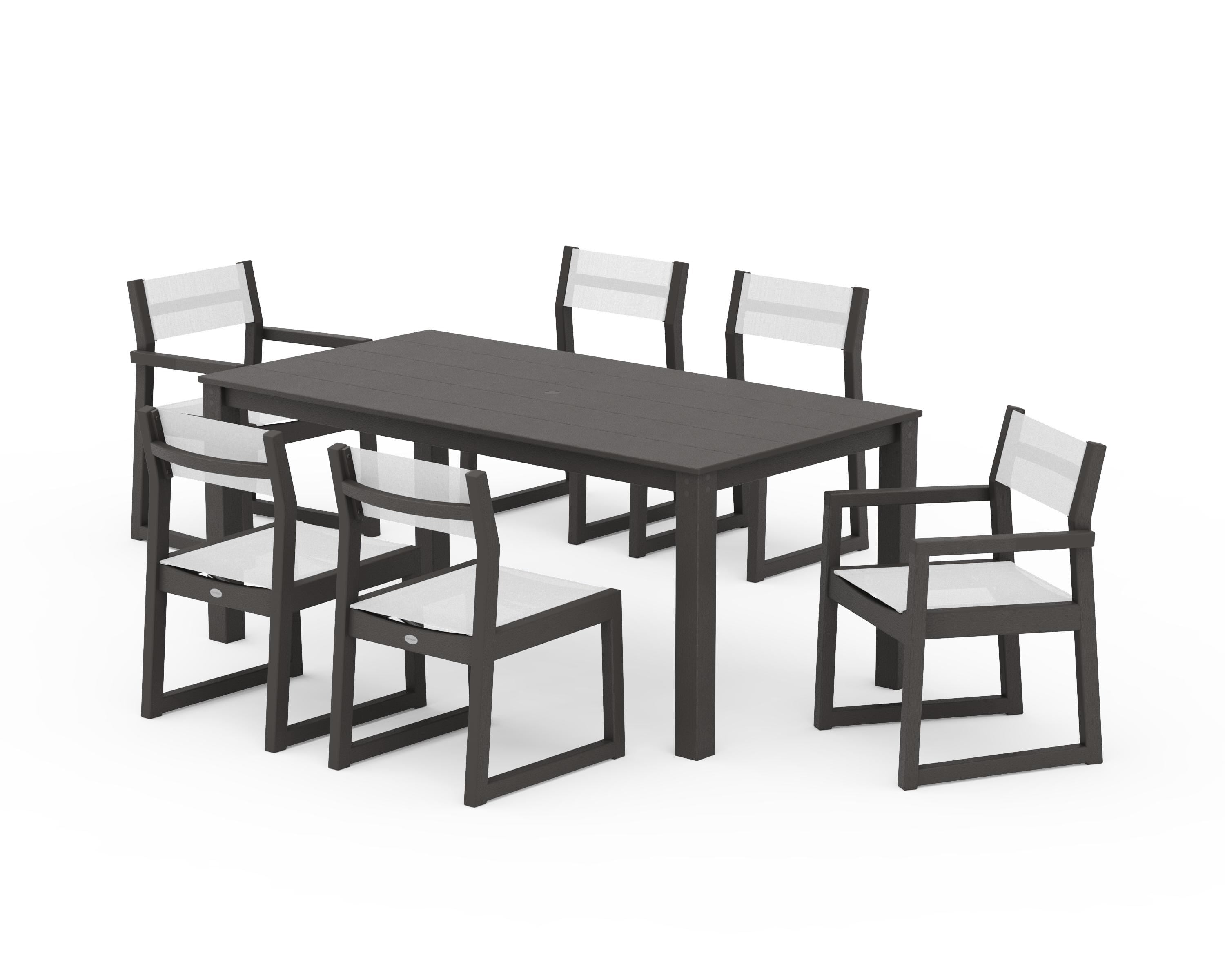 POLYWOOD EDGE Sling 7-Piece Parsons Dining Set in Vintage Coffee / White Sling