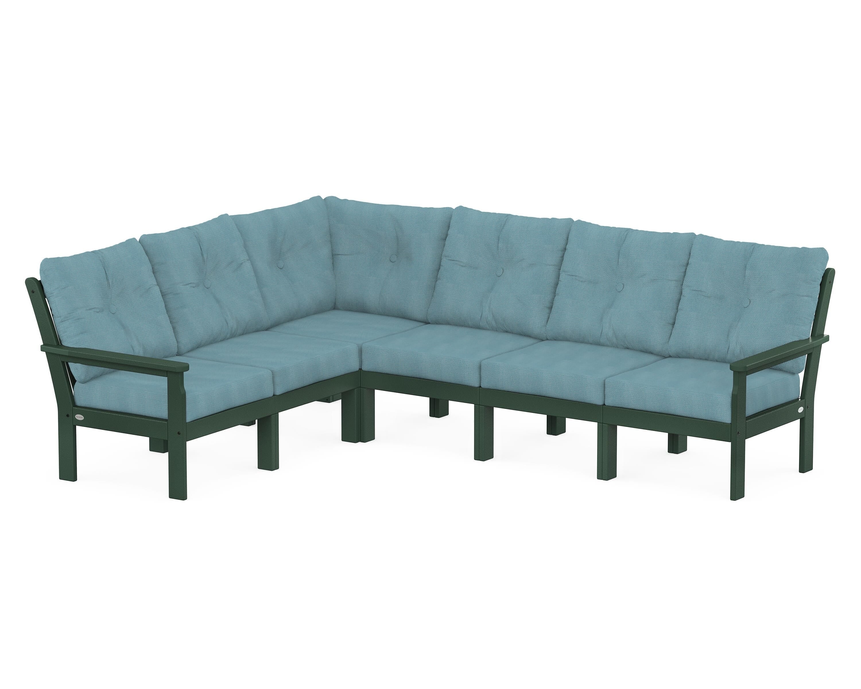 POLYWOOD Vineyard 6-Piece Sectional in Green / Lattice Sky Blue