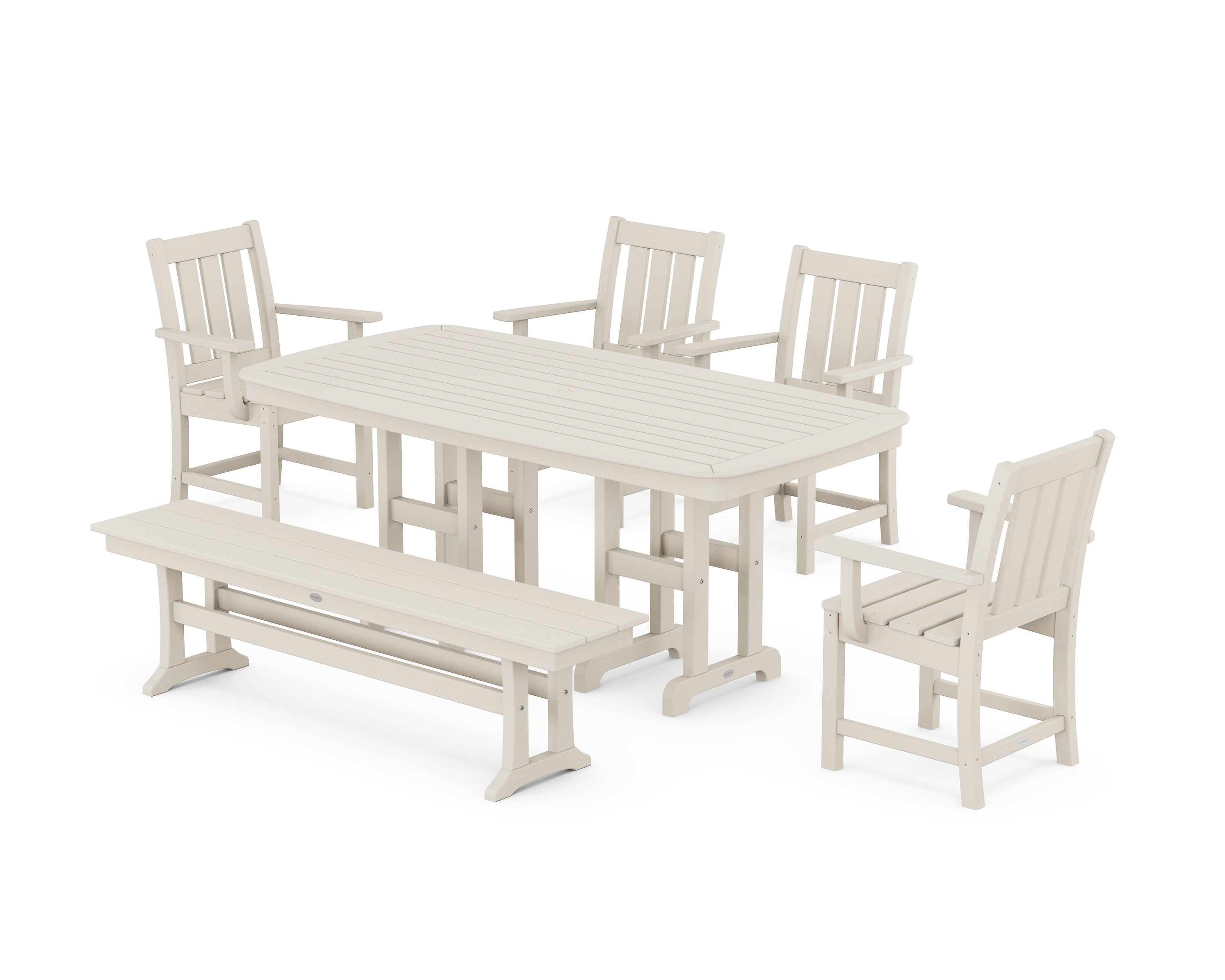POLYWOOD Oxford 6-Piece Dining Set with Bench in Sand