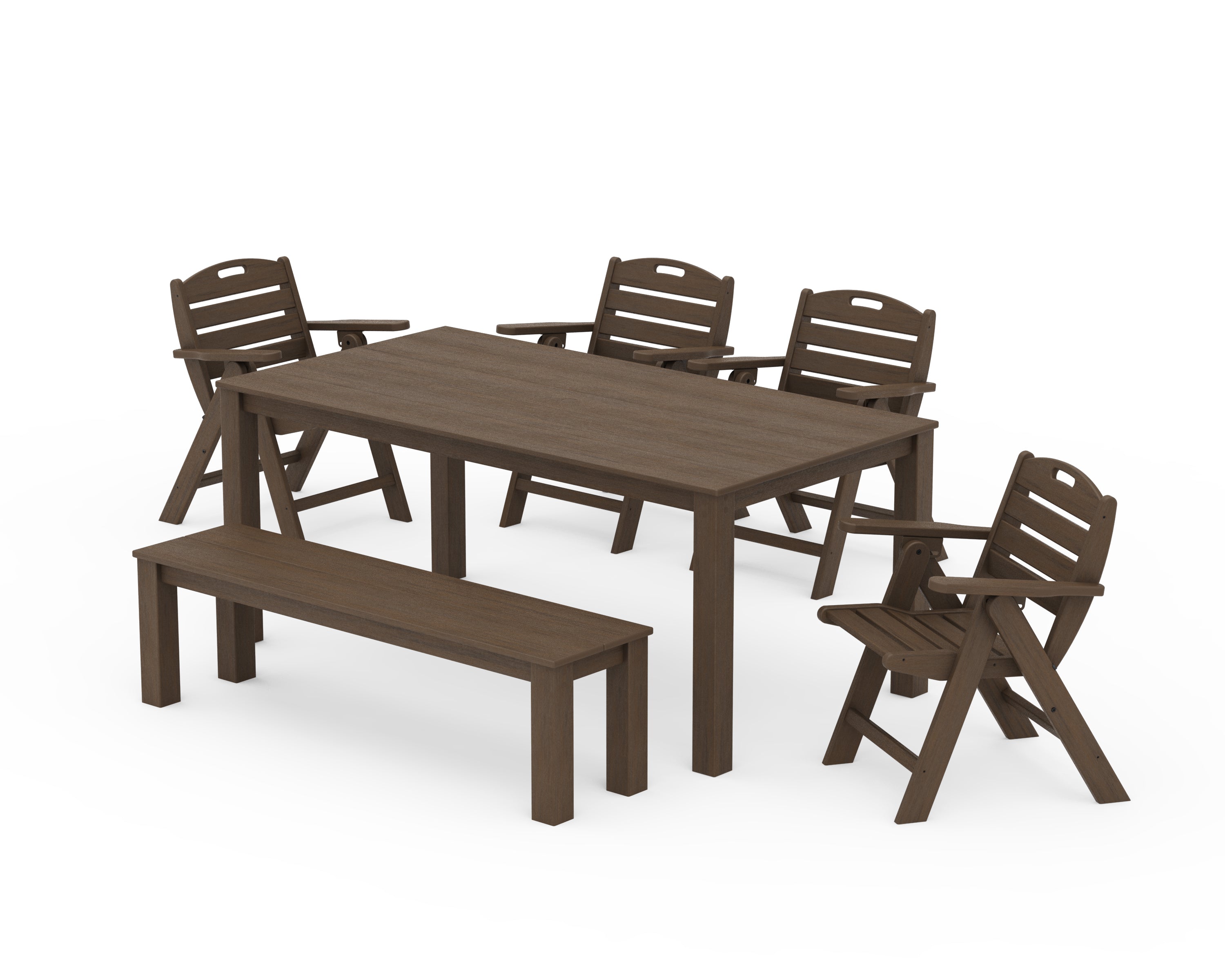 POLYWOOD Nautical Folding Lowback Chair 6-Piece Parsons Dining Set with Bench in Kona