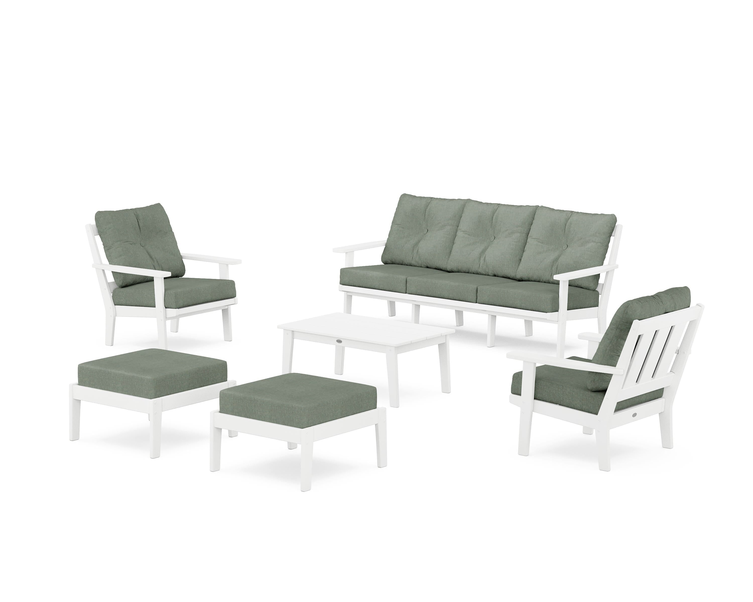 POLYWOOD Oxford 6-Piece Lounge Sofa Set in White / Cast Sage
