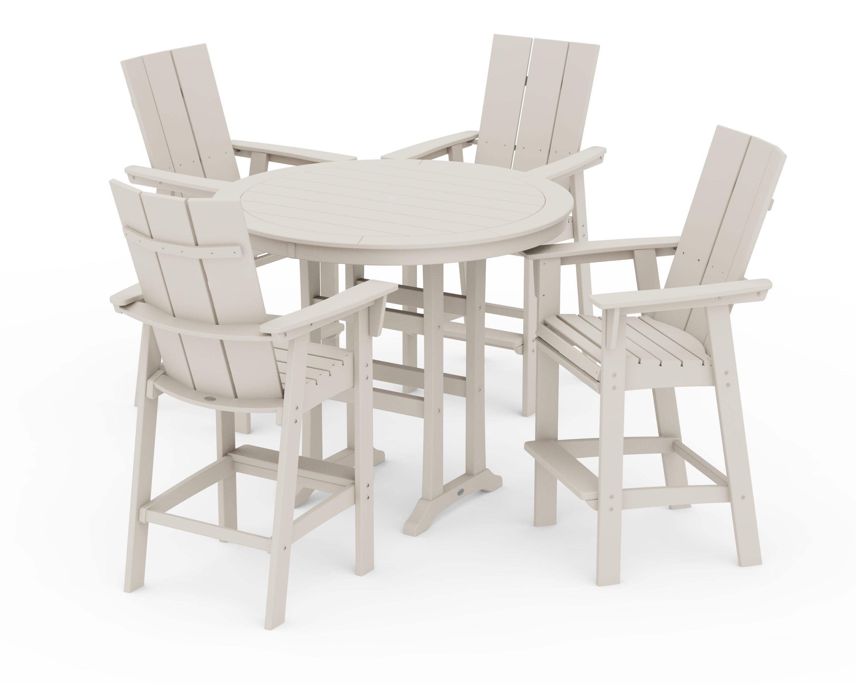 POLYWOOD Modern Curveback Adirondack 5-Piece Nautical Trestle Bar Set in Sand