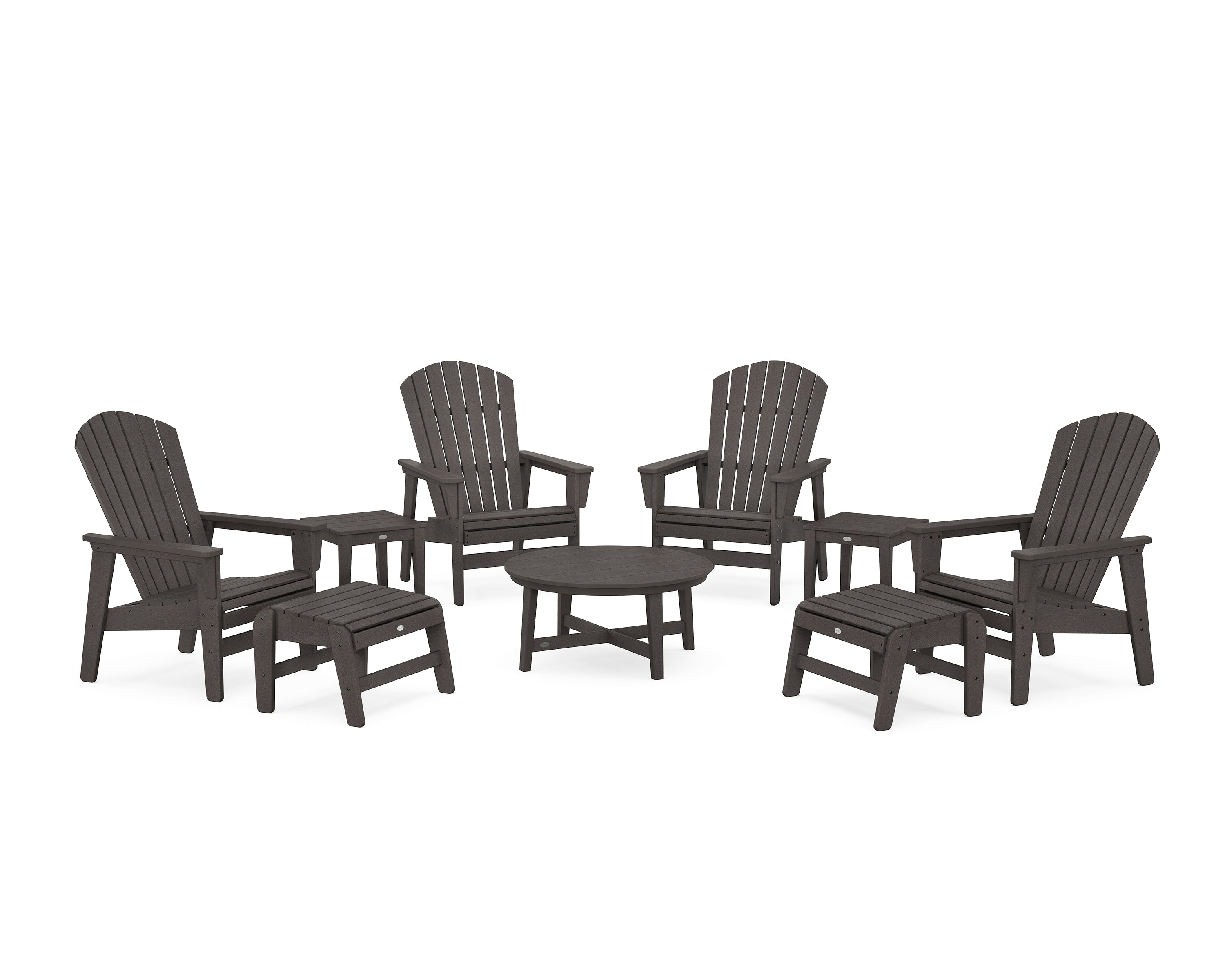 POLYWOOD® Nautical Grand Upright Adirondack 9-Piece Conversation Set in Vintage Coffee
