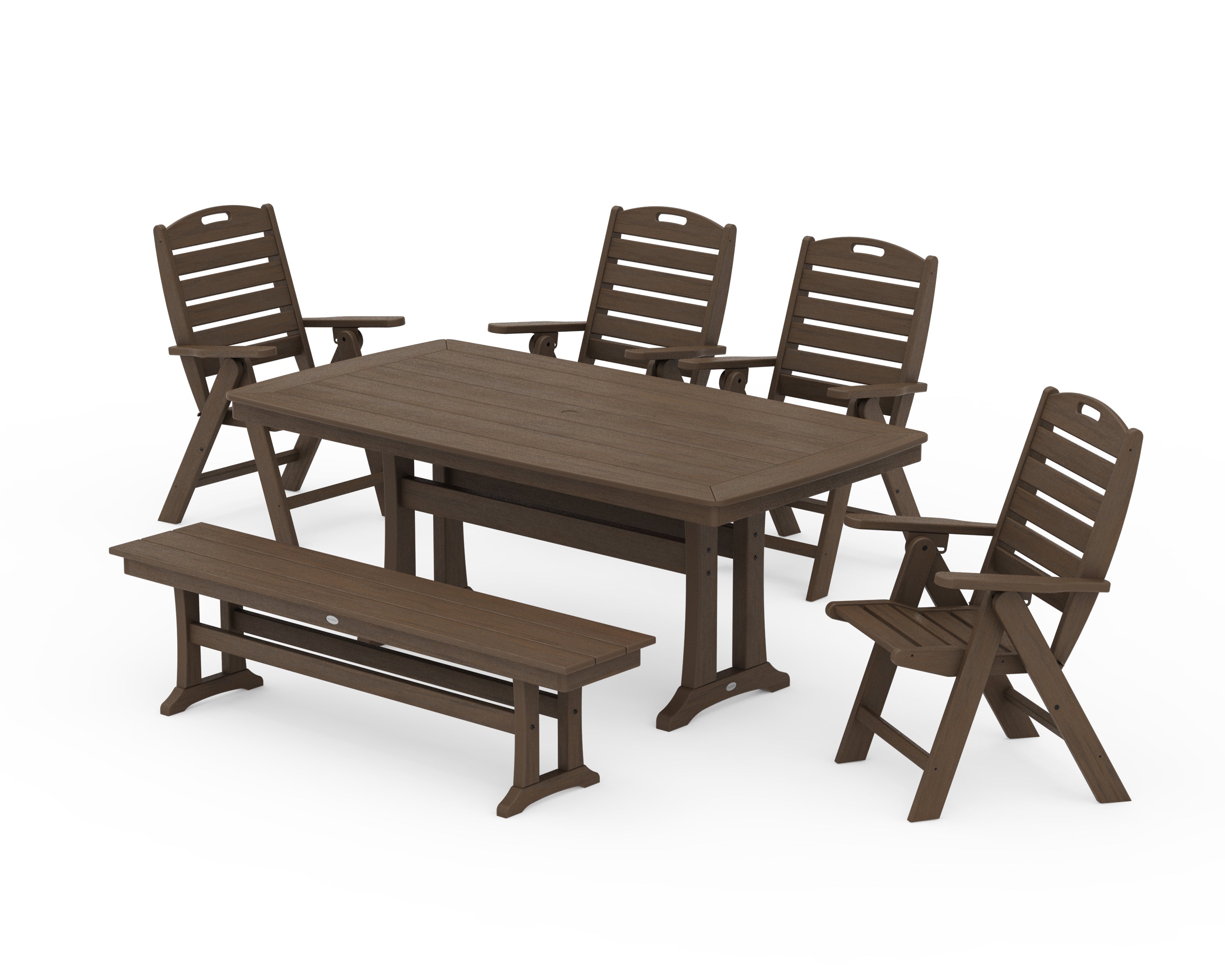POLYWOOD Nautical Highback 6-Piece Dining Set with Trestle Legs and Bench in Kona