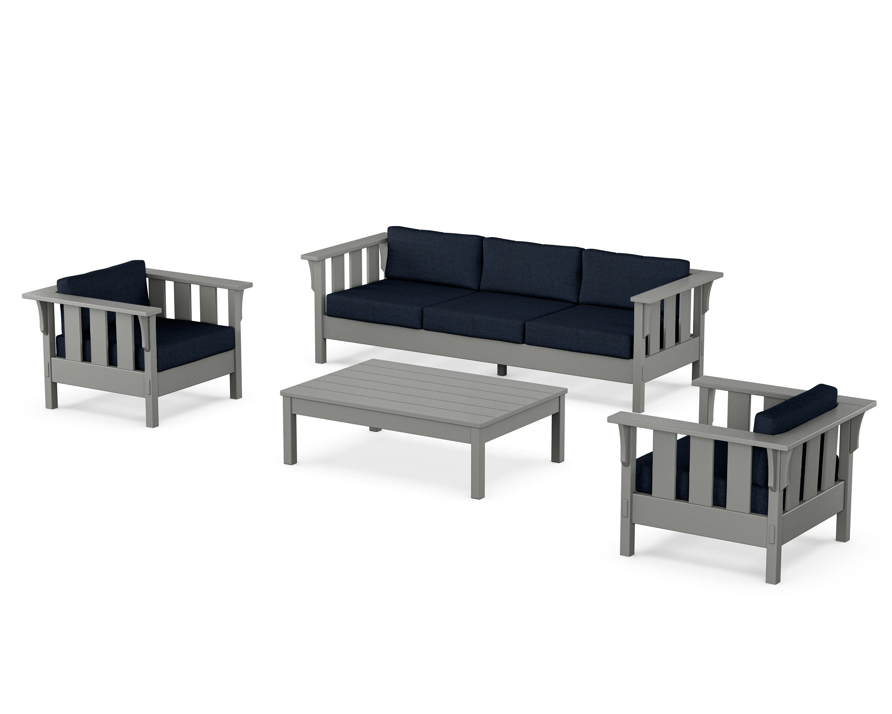 Martha Stewart by POLYWOOD Acadia 4-Piece Deep Seating Set with Sofa in Slate Grey / Marine Indigo