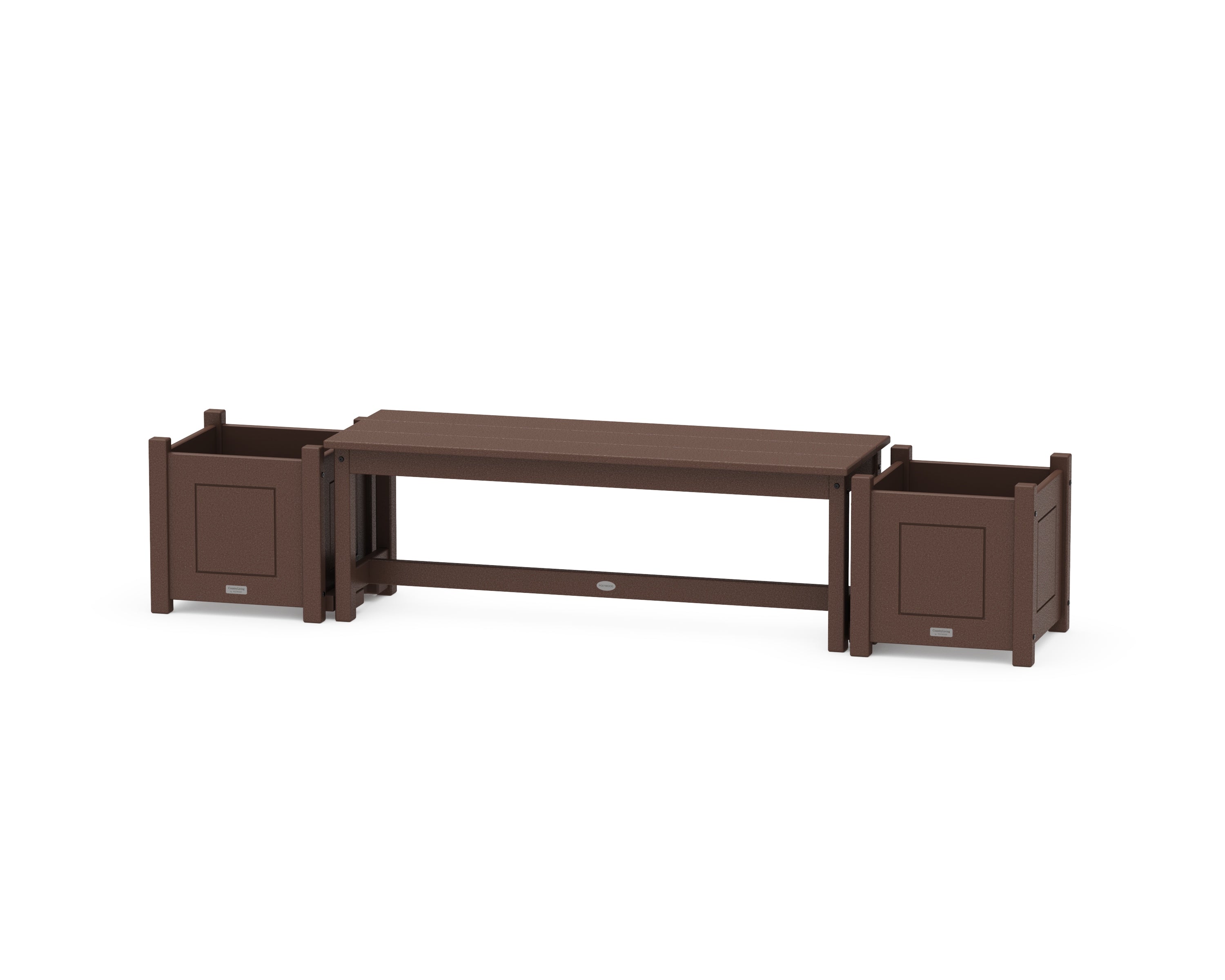 POLYWOOD 48" Country Living Straight Planter Bench Set in Mahogany
