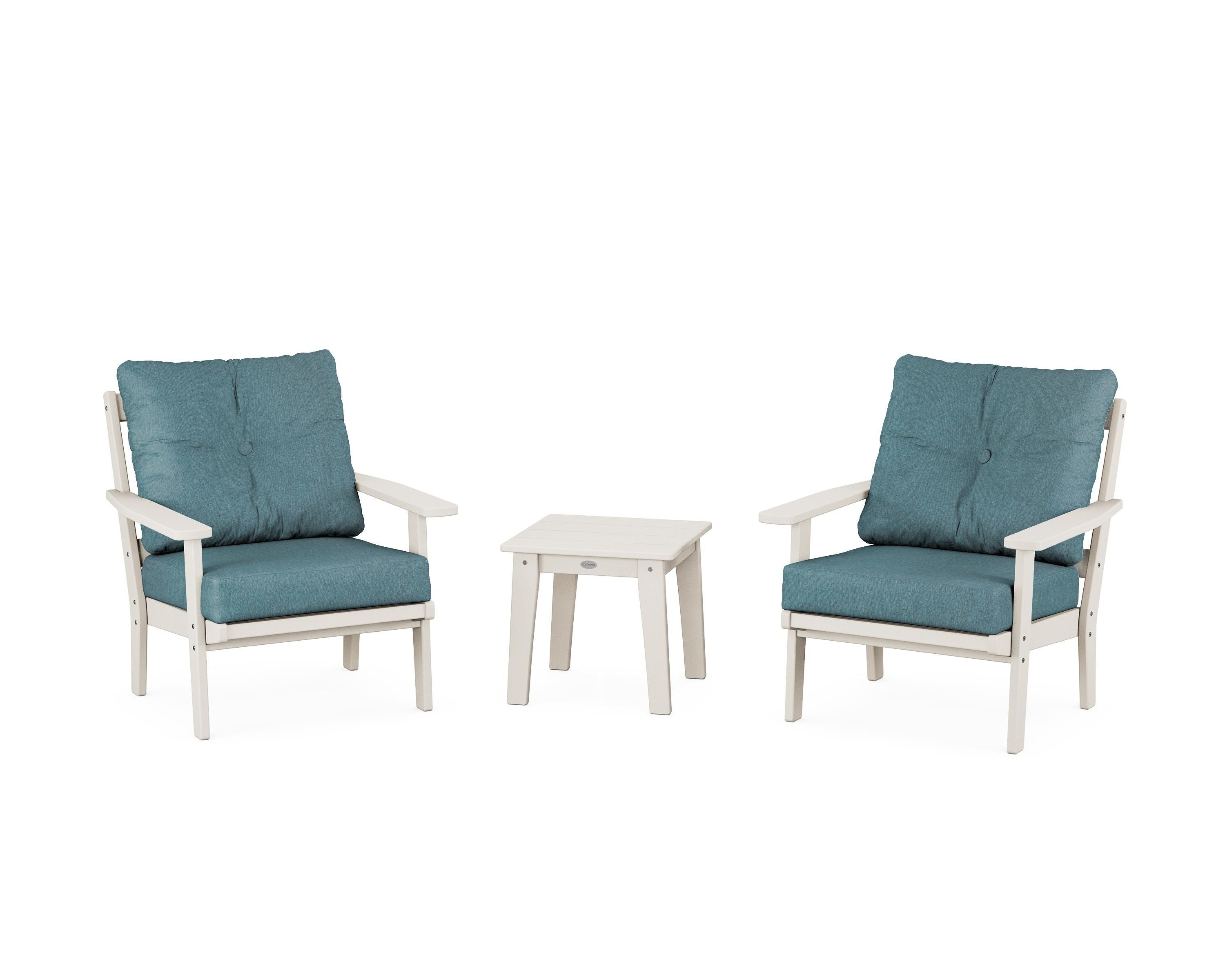 POLYWOOD Oxford 3-Piece Deep Seating Set in Sand / Ocean Teal