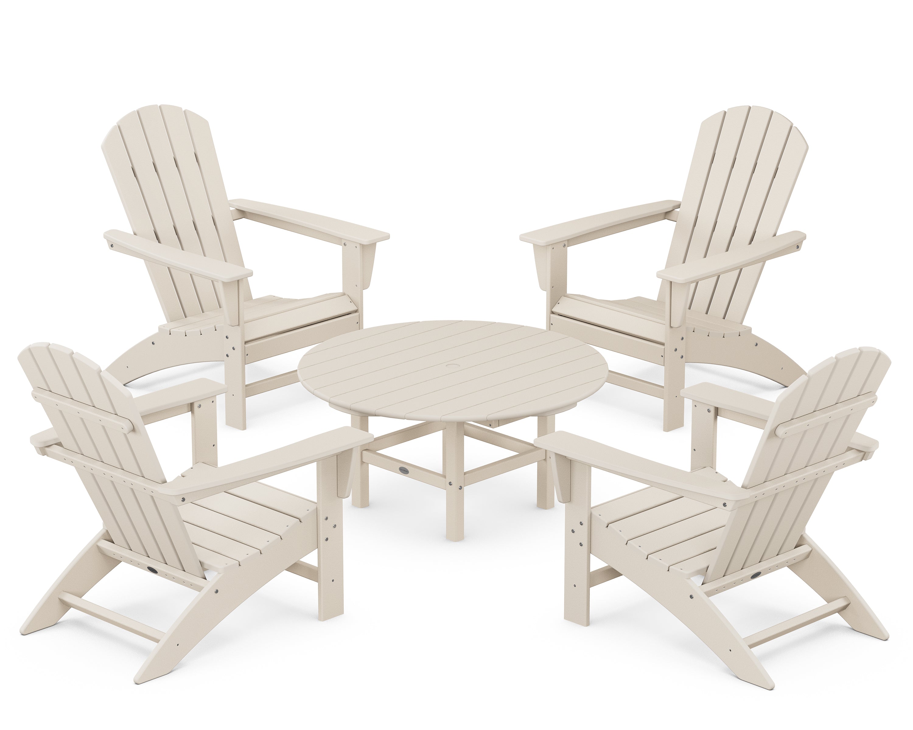 POLYWOOD® Nautical 5-Piece Adirondack Chair Conversation Set in Sand