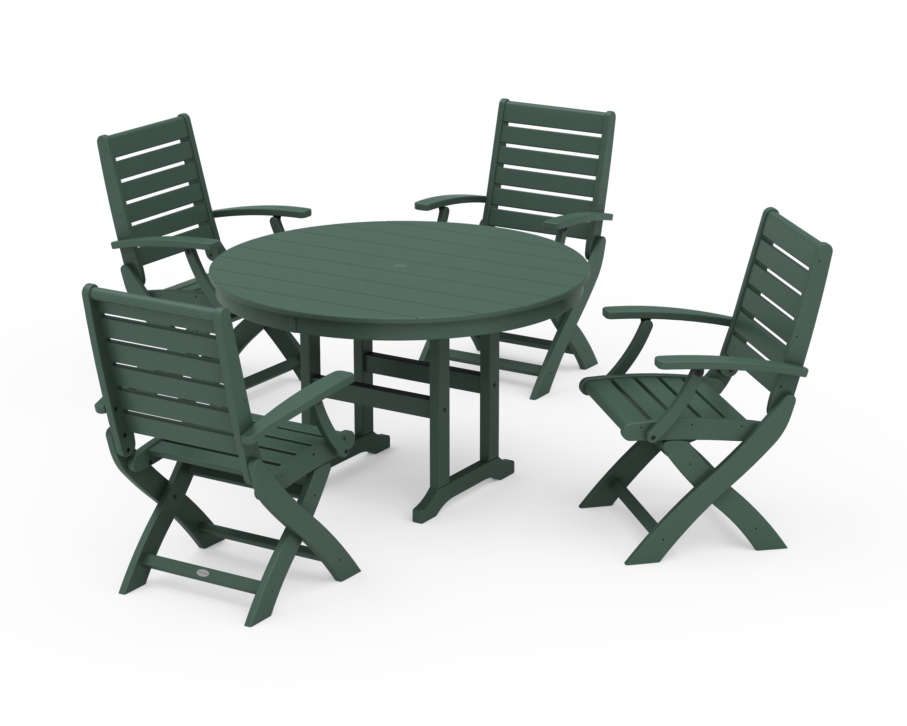 POLYWOOD Signature Folding Chair 5-Piece Round Farmhouse Dining Set in Green