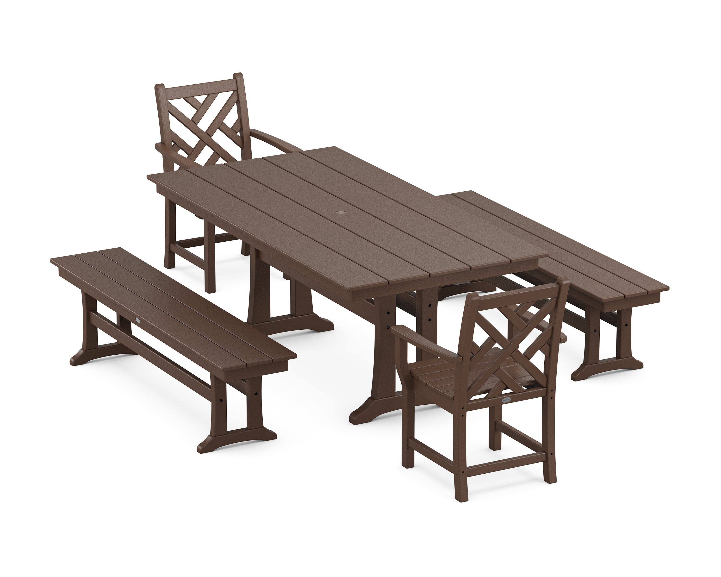 POLYWOOD Chippendale 5-Piece Farmhouse Dining Set With Trestle Legs in Mahogany