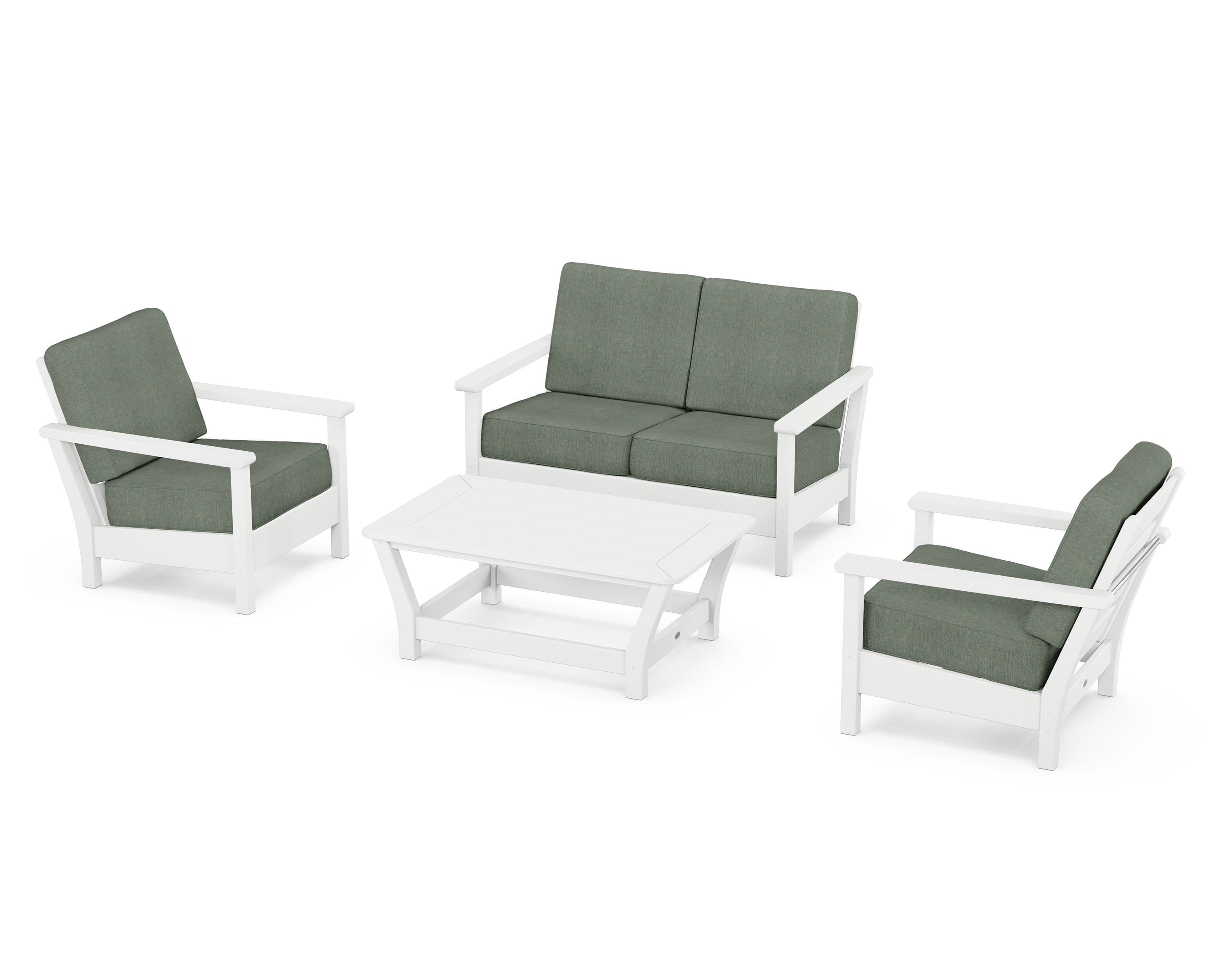POLYWOOD Harbour 4-Piece Deep Seating Set in White / Cast Sage