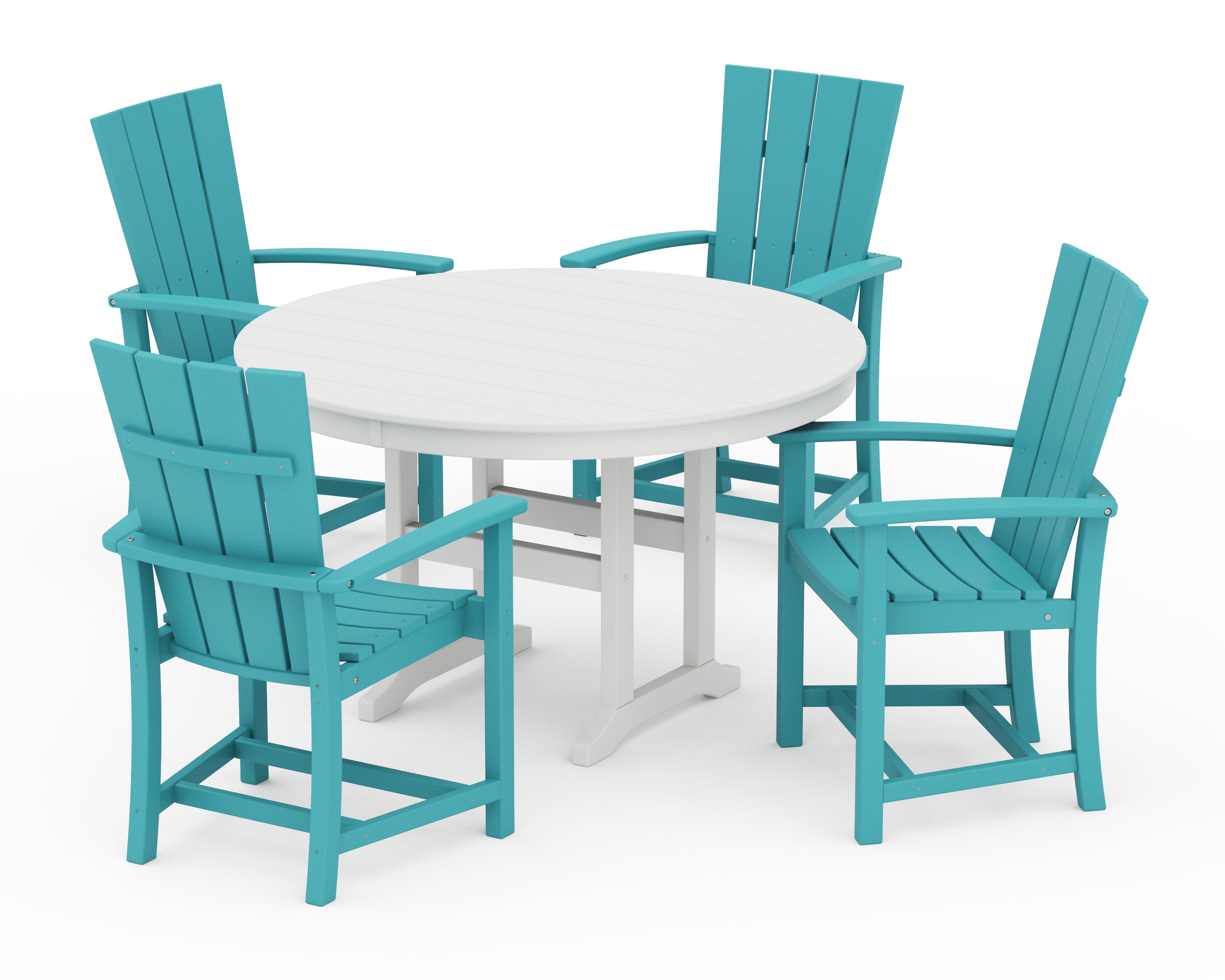 POLYWOOD Quattro 5-Piece Round Farmhouse Dining Set in Aruba / White