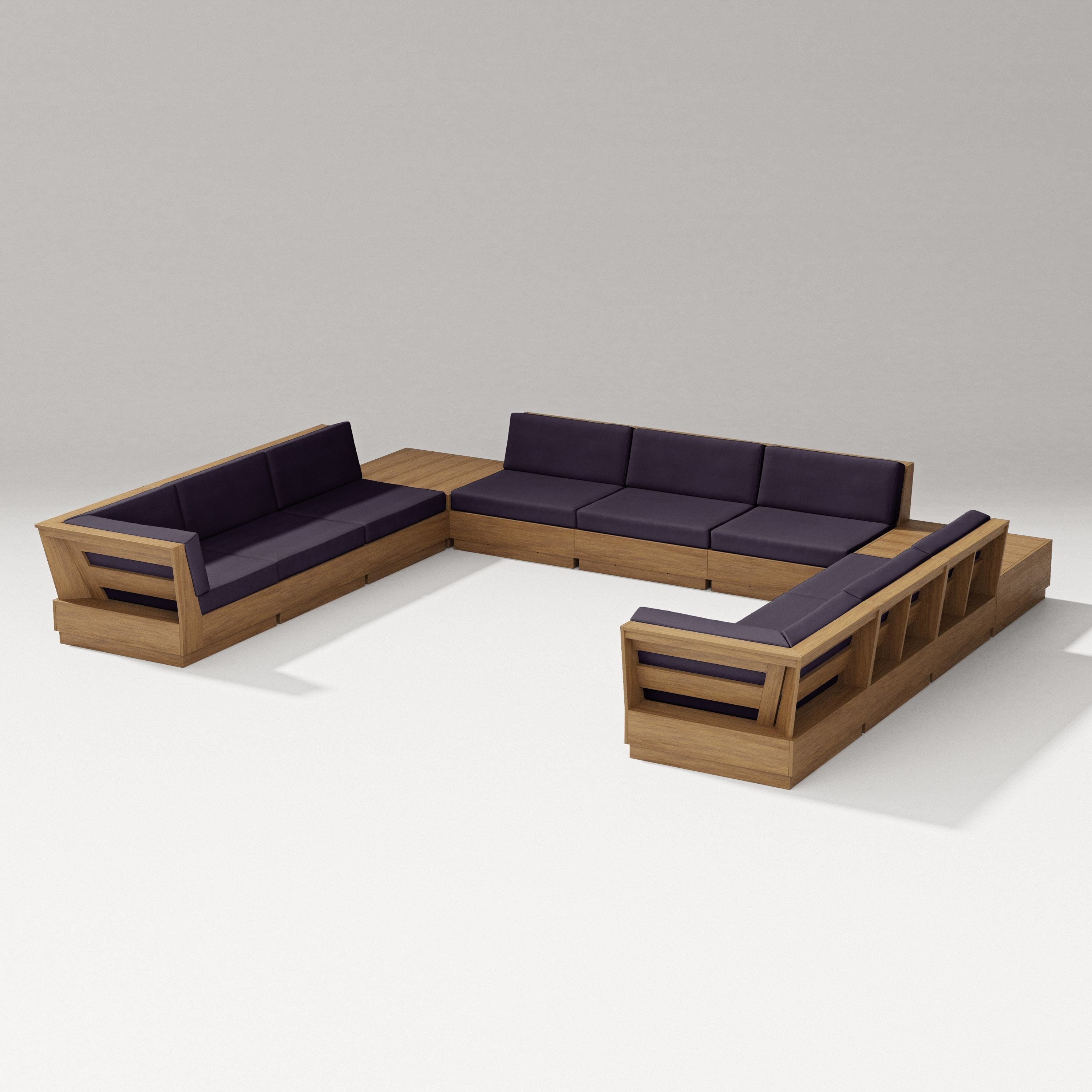 PW Designer Series Elevate 11-Piece U-Shaped Sofa Sectional in Natural / Navy Linen