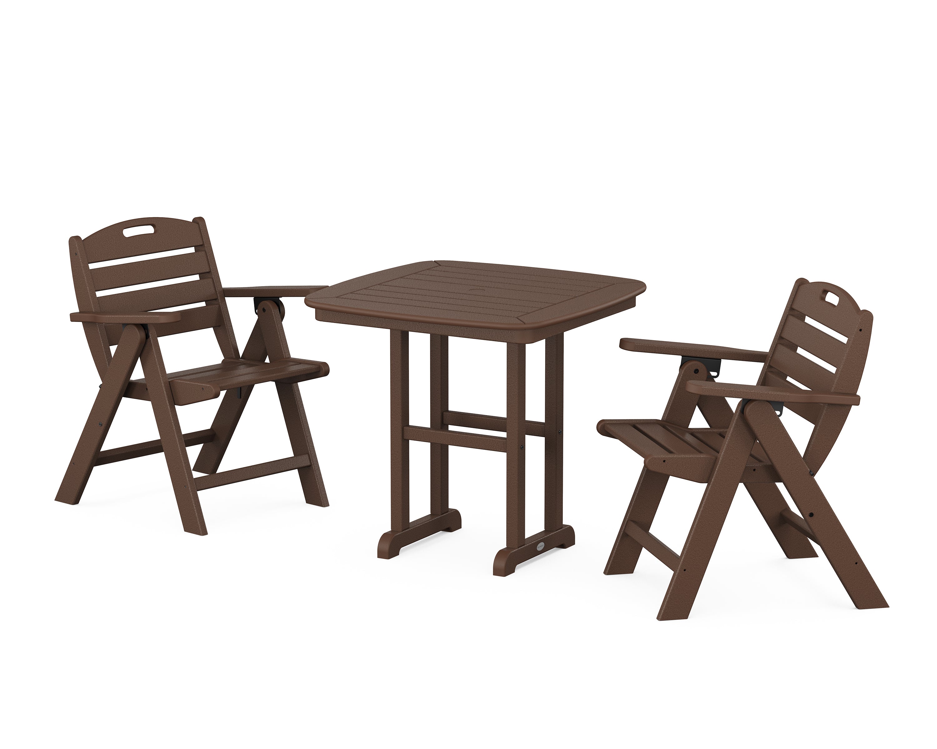 POLYWOOD® Nautical Folding Lowback Chair 3-Piece Dining Set in Mahogany