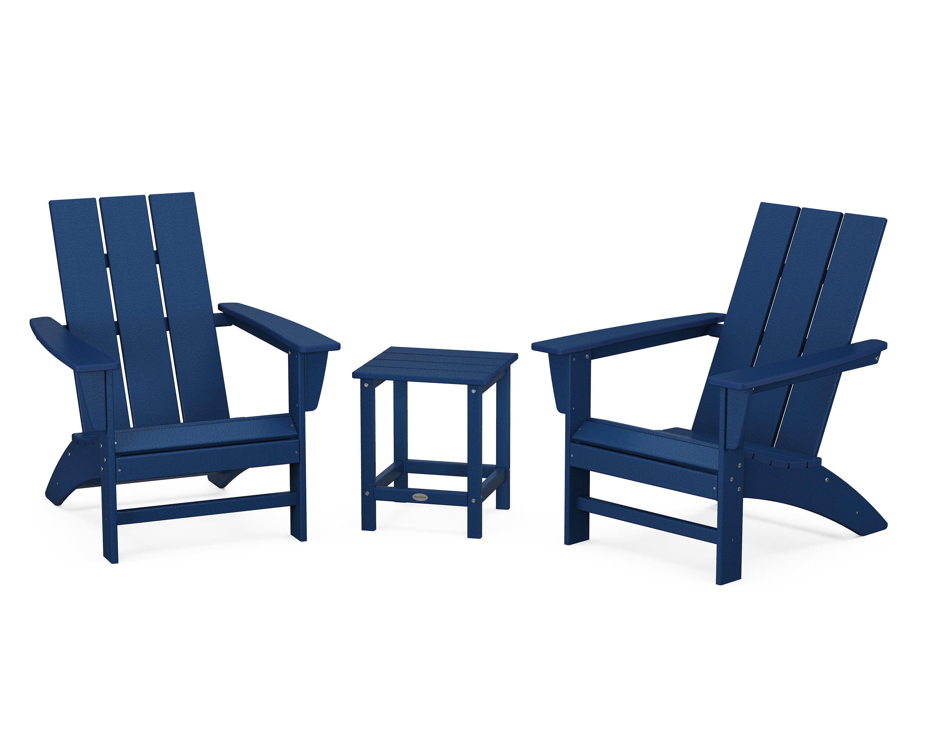 POLYWOOD Modern 3-Piece Adirondack Set with Long Island 18" Side Table in Navy