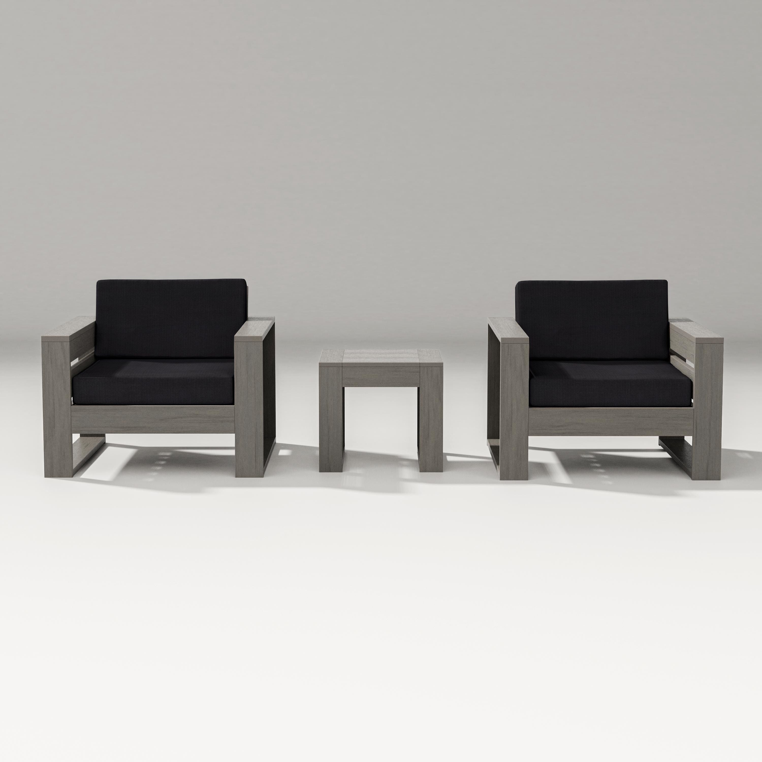 PW Designer Series Latitude 3-Piece Lounge Chair Set in Driftwood / Midnight Linen