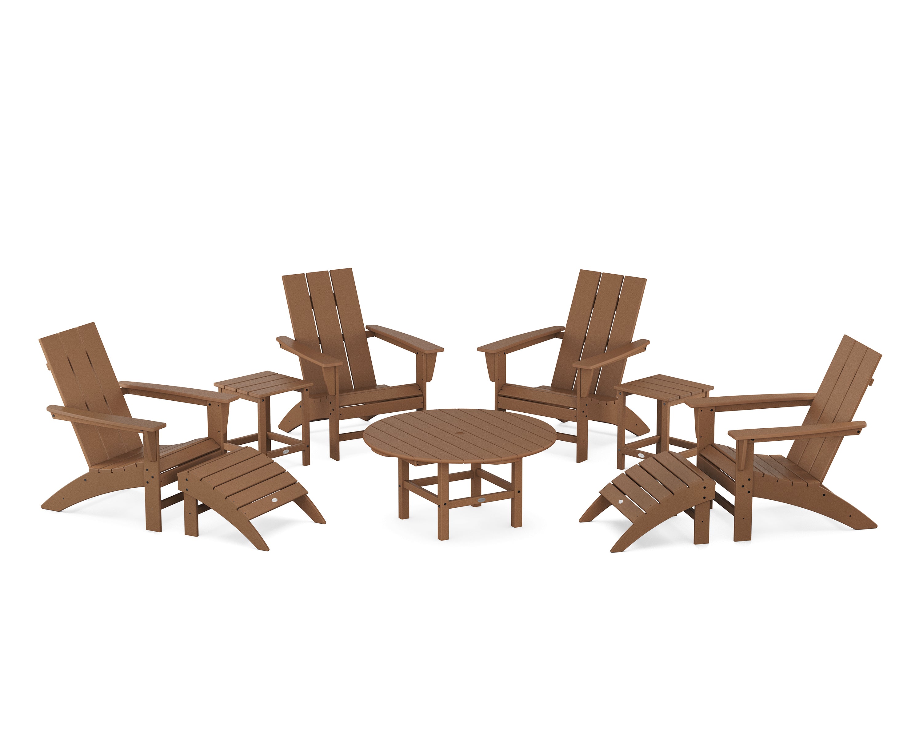 POLYWOOD® Modern Adirondack Chair 9-Piece Conversation Set in Teak