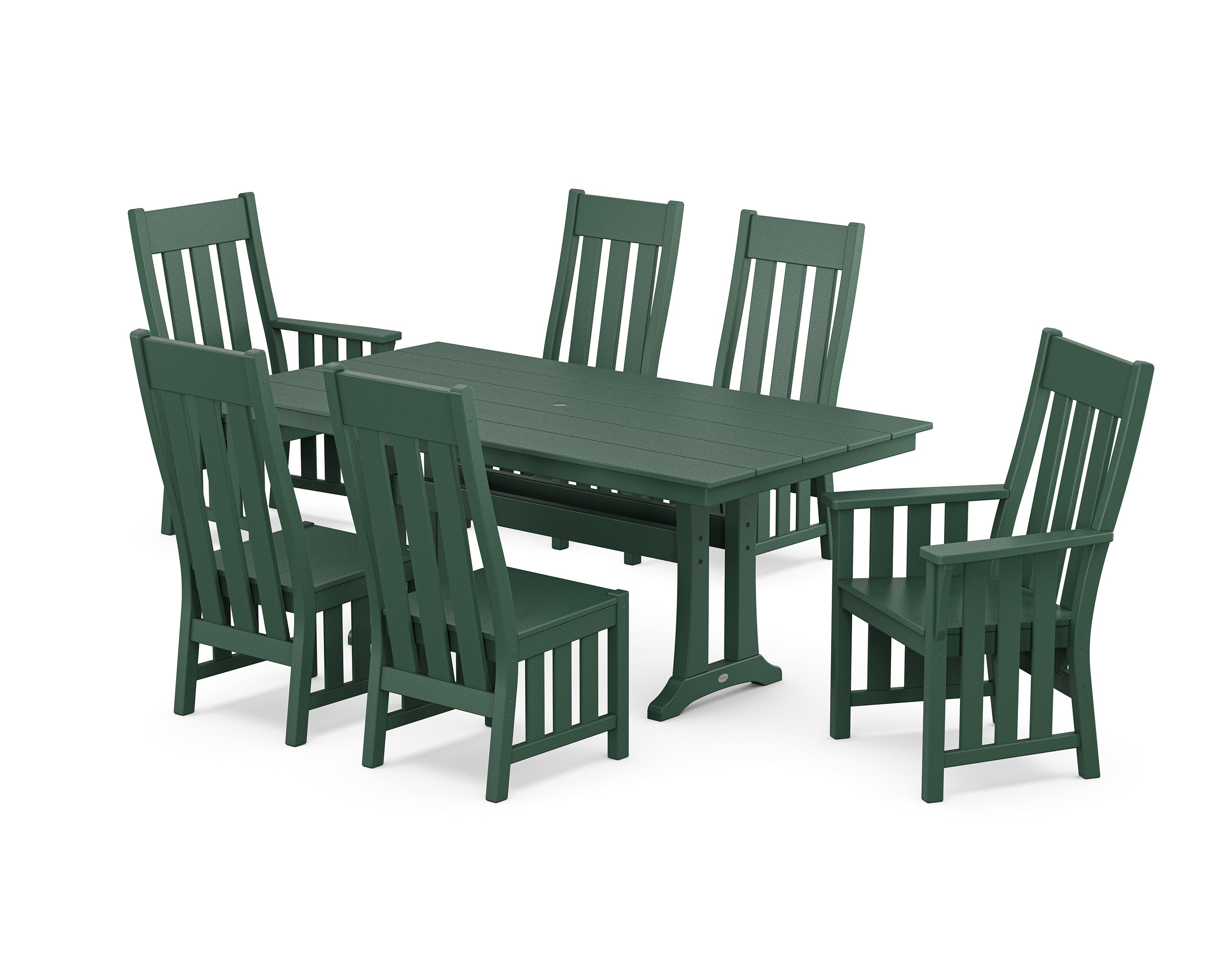 Martha Stewart by POLYWOOD Acadia 7-Piece Farmhouse Dining Set with Trestle Legs in Green