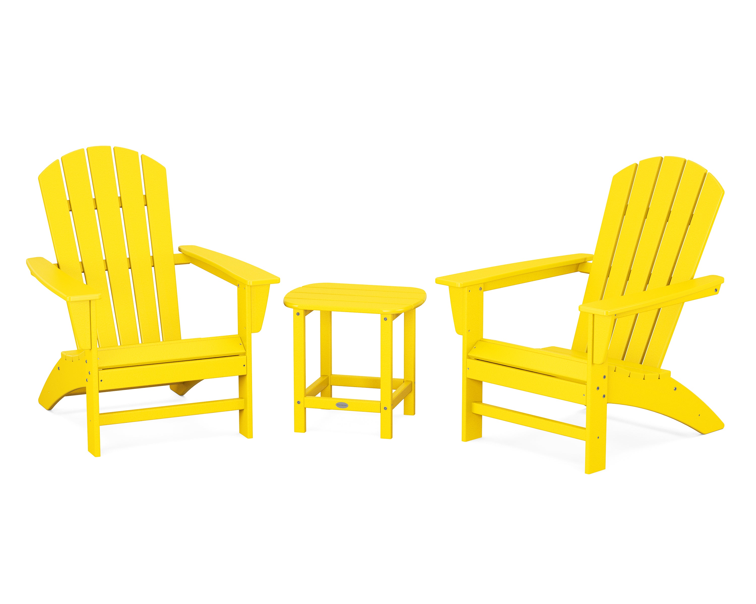 POLYWOOD Nautical 3-Piece Adirondack Set with South Beach 18" Side Table in Lemon