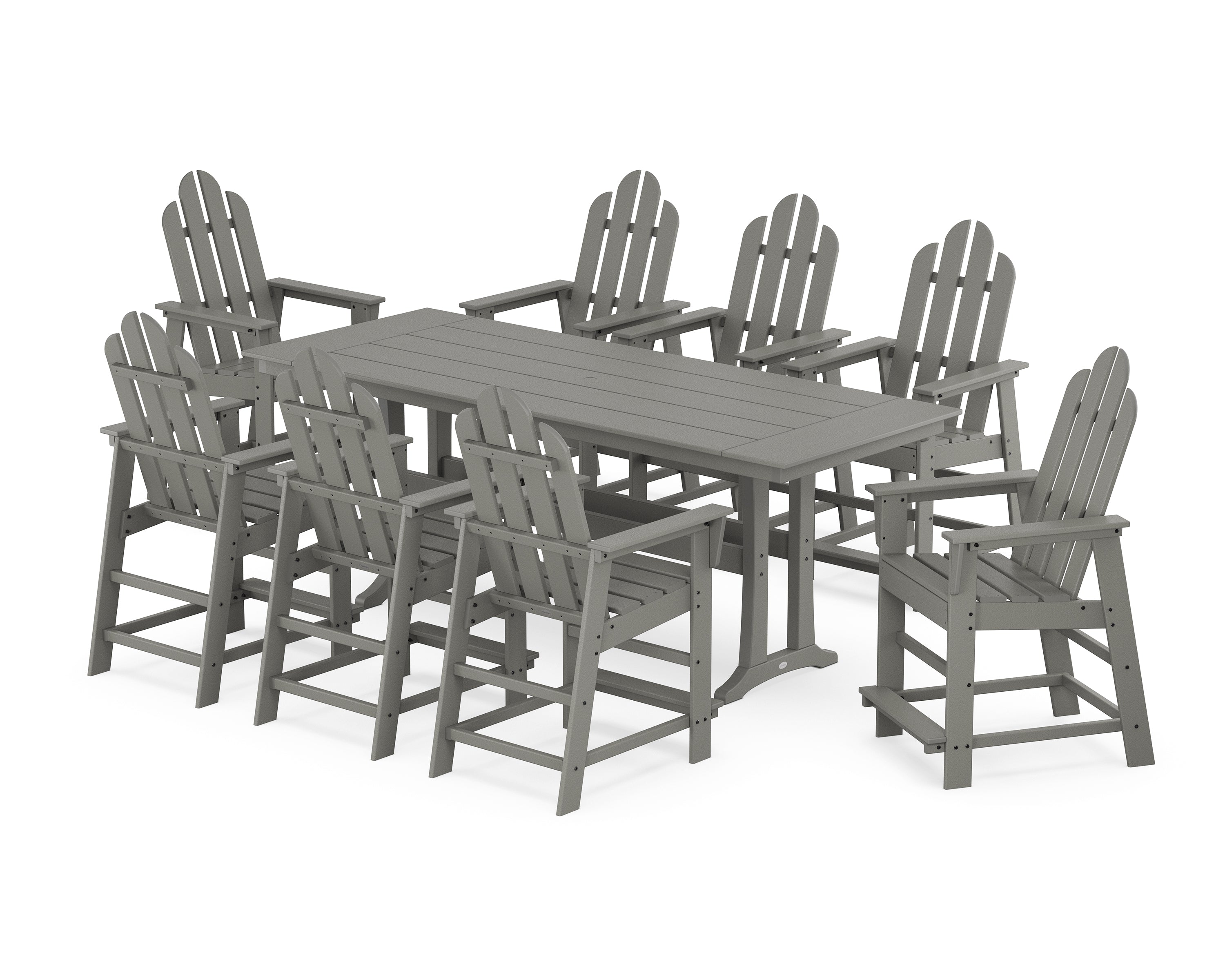 POLYWOOD Long Island 9-Piece Farmhouse Counter Set with Trestle Legs in Slate Grey