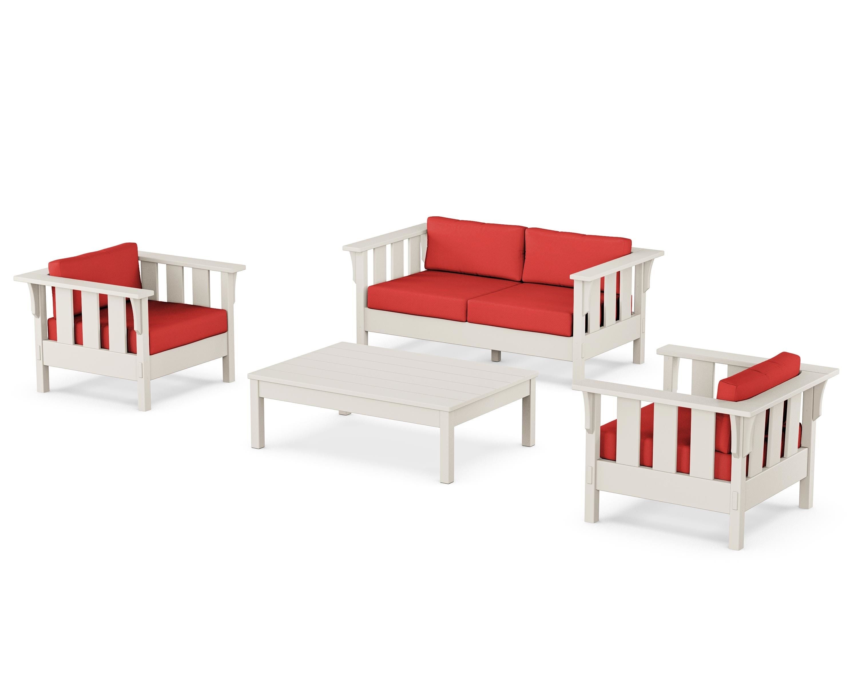 Martha Stewart by POLYWOOD Acadia 4-Piece Deep Seating Set with Loveseat in Sand / Crimson Linen