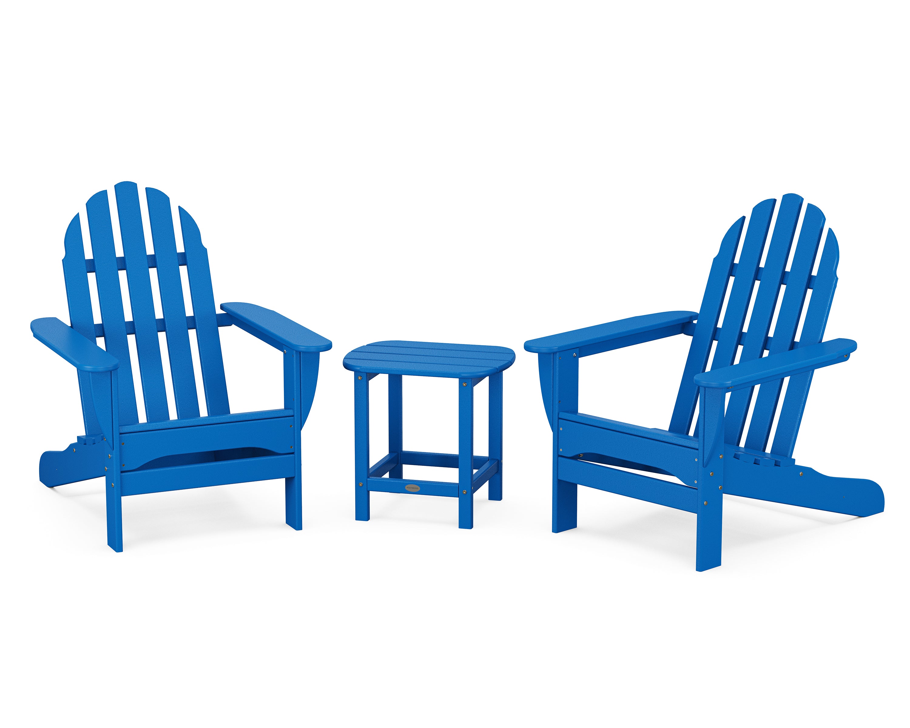 POLYWOOD Classic Adirondack 3-Piece Set with South Beach 18" Side Table in Pacific Blue