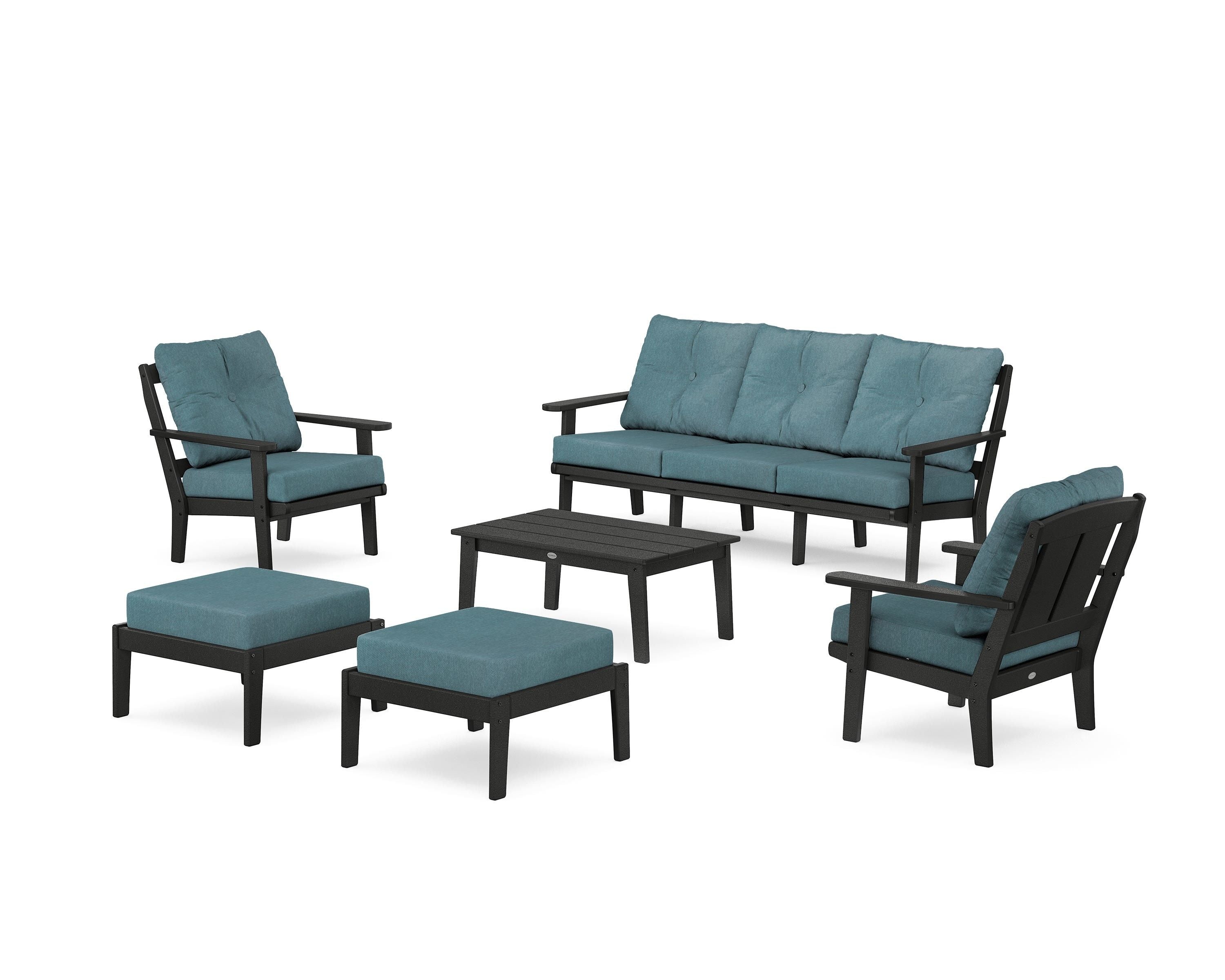 POLYWOOD Mission 6-Piece Lounge Sofa Set in Black / Ocean Teal