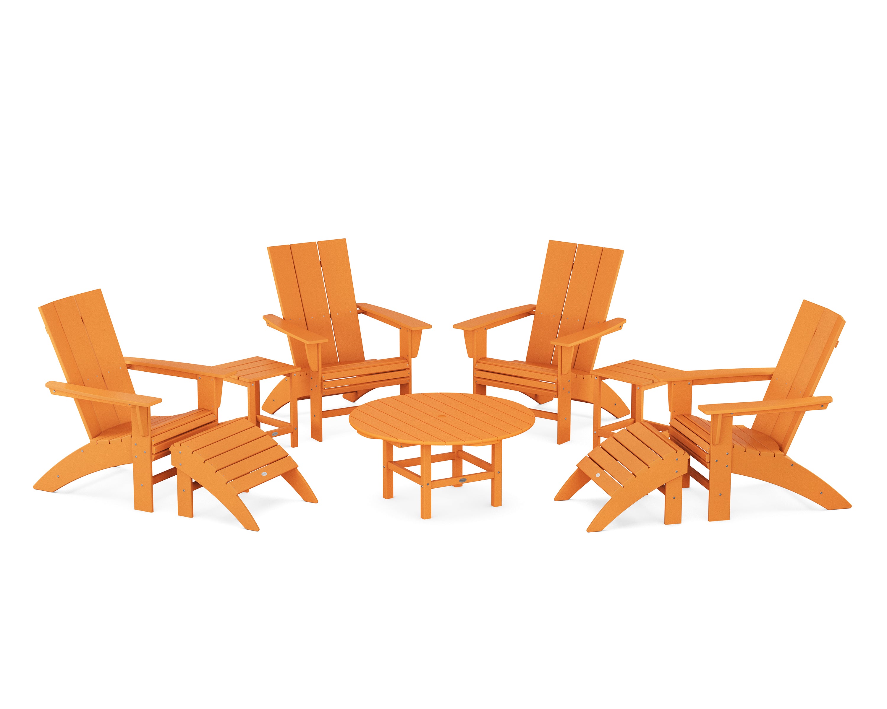 POLYWOOD® Modern Curveback Adirondack Chair 9-Piece Conversation Set in Tangerine