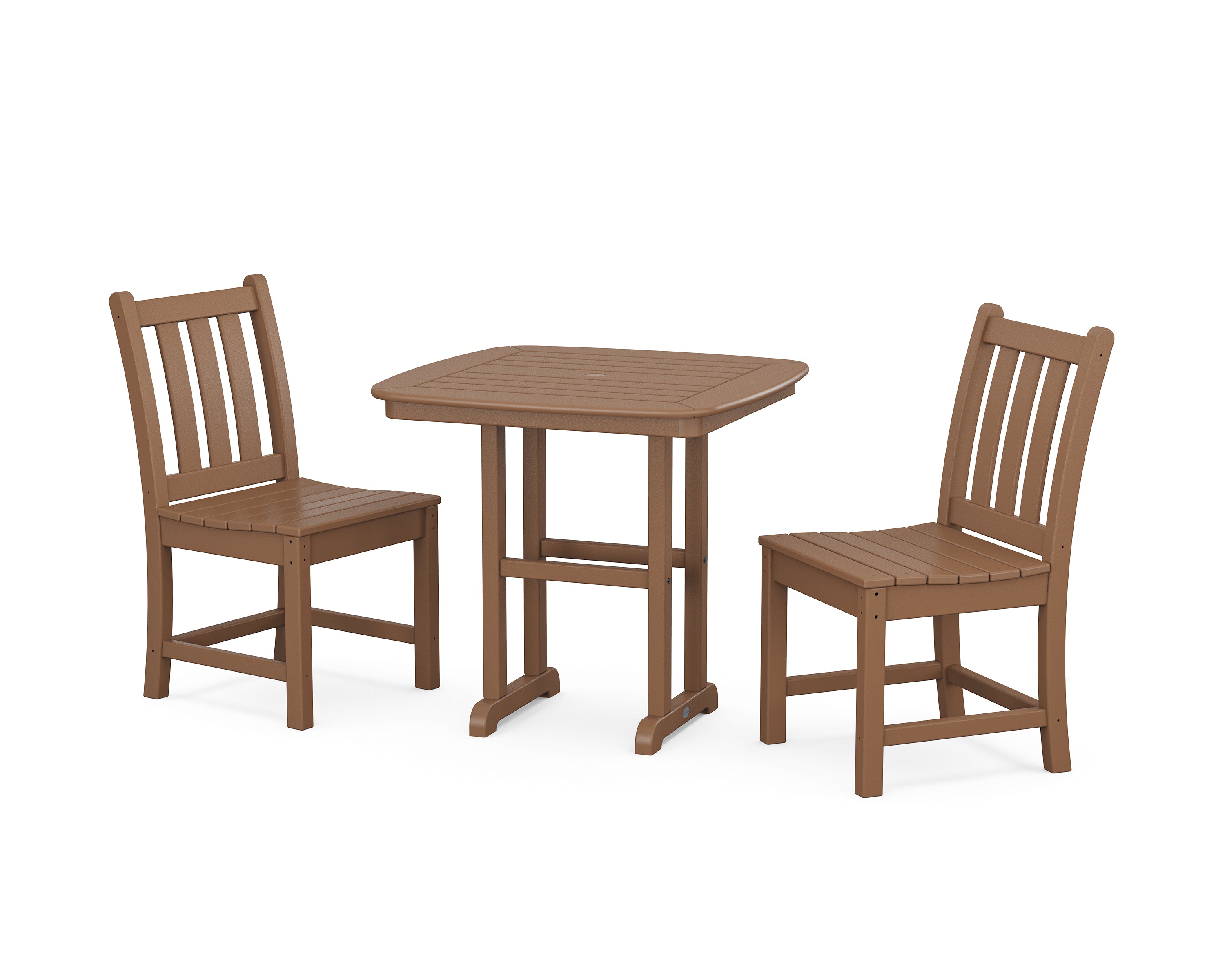 POLYWOOD Traditional Garden Side Chair 3-Piece Dining Set in Teak