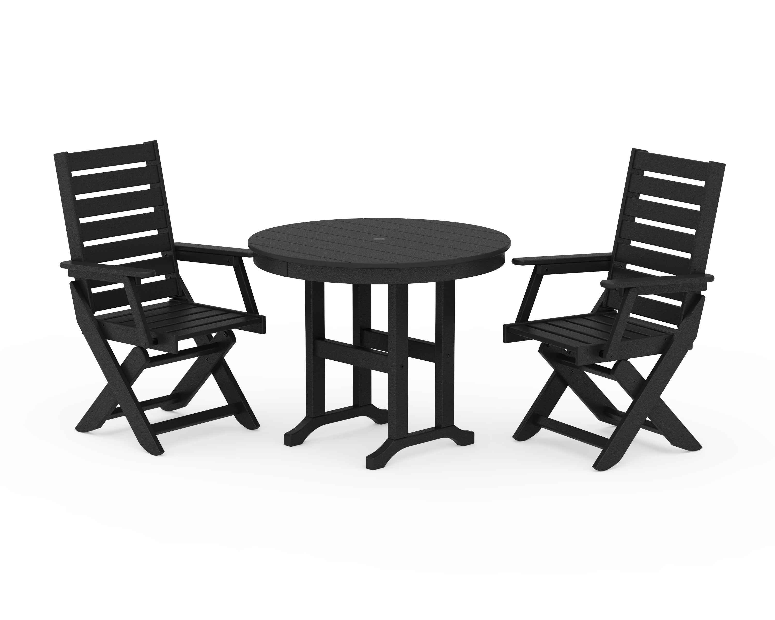 POLYWOOD Captain Folding Chair 3-Piece Round Dining Set in Black