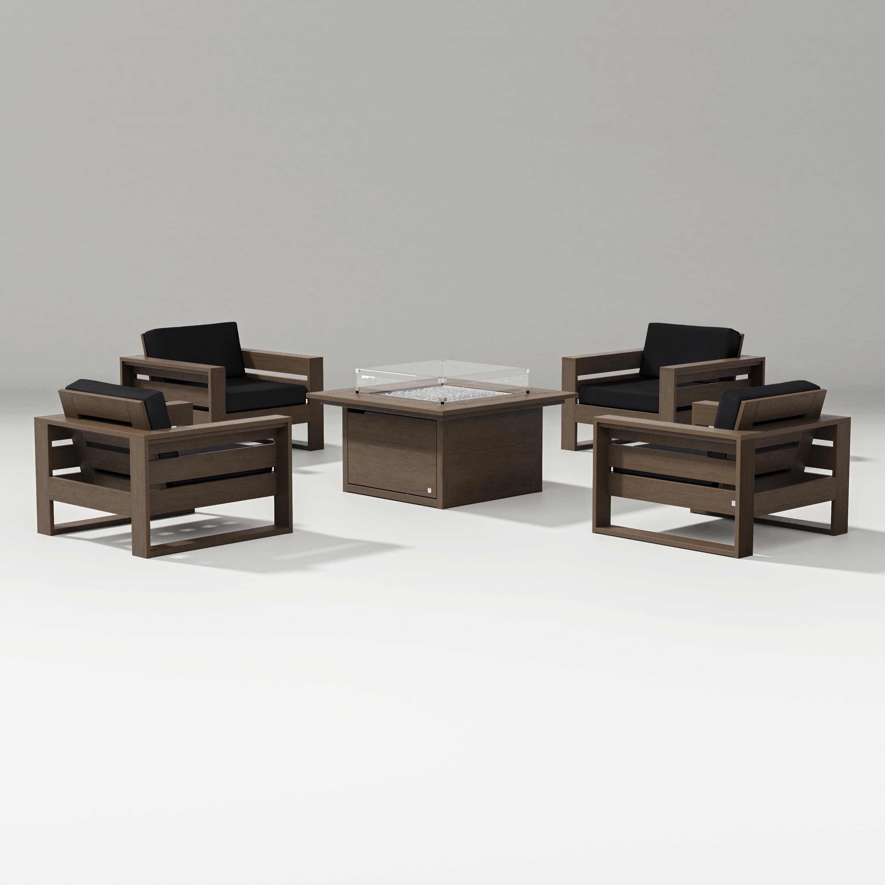 PW Designer Series Latitude 5-Piece Lounge Fire Table Set in Kona / Midnight Linen