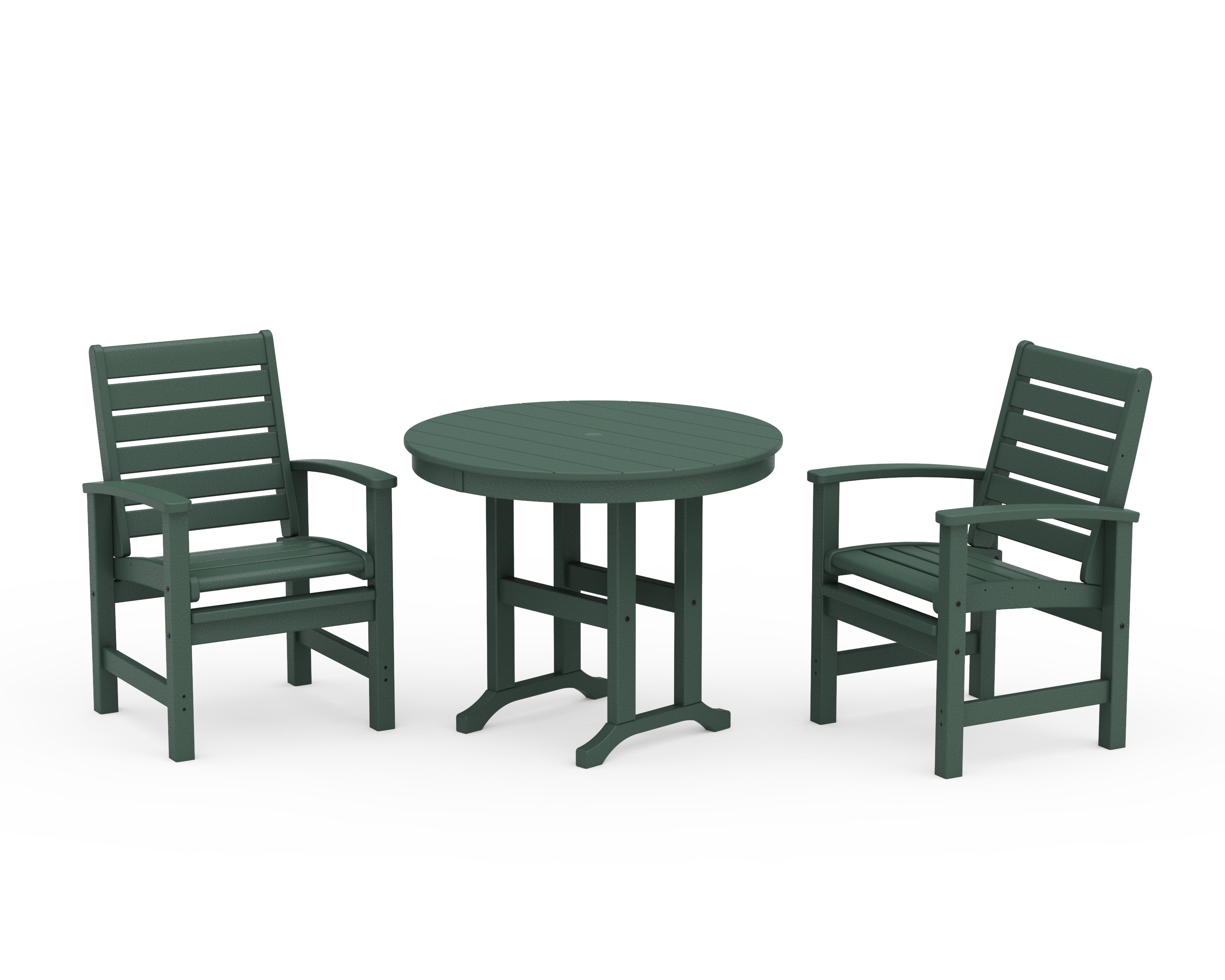 POLYWOOD Signature 3-Piece Round Farmhouse Dining Set in Green