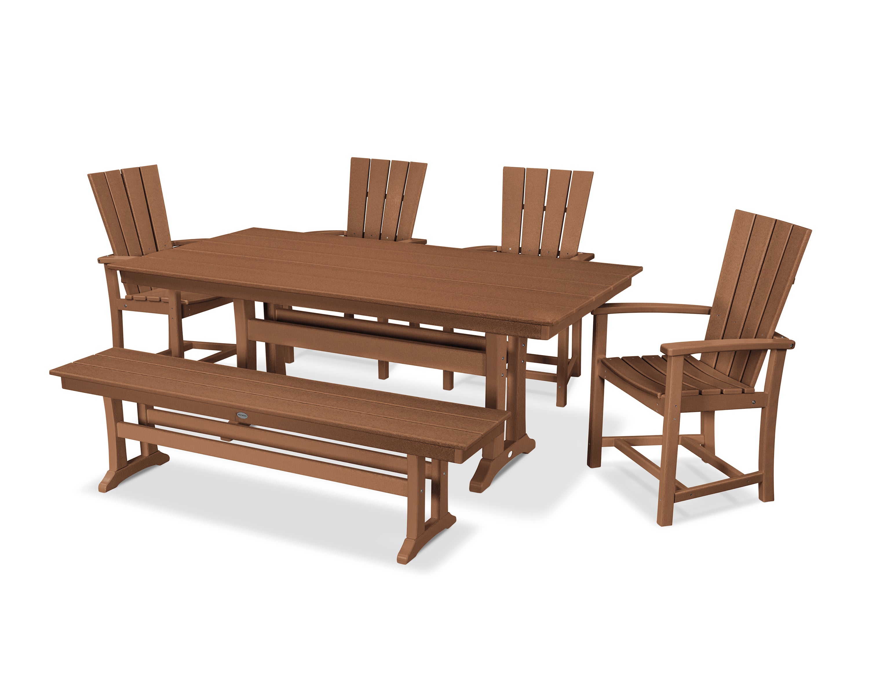 POLYWOOD® Quattro 6-Piece Farmhouse Dining Set with Trestle Legs and Bench in Teak