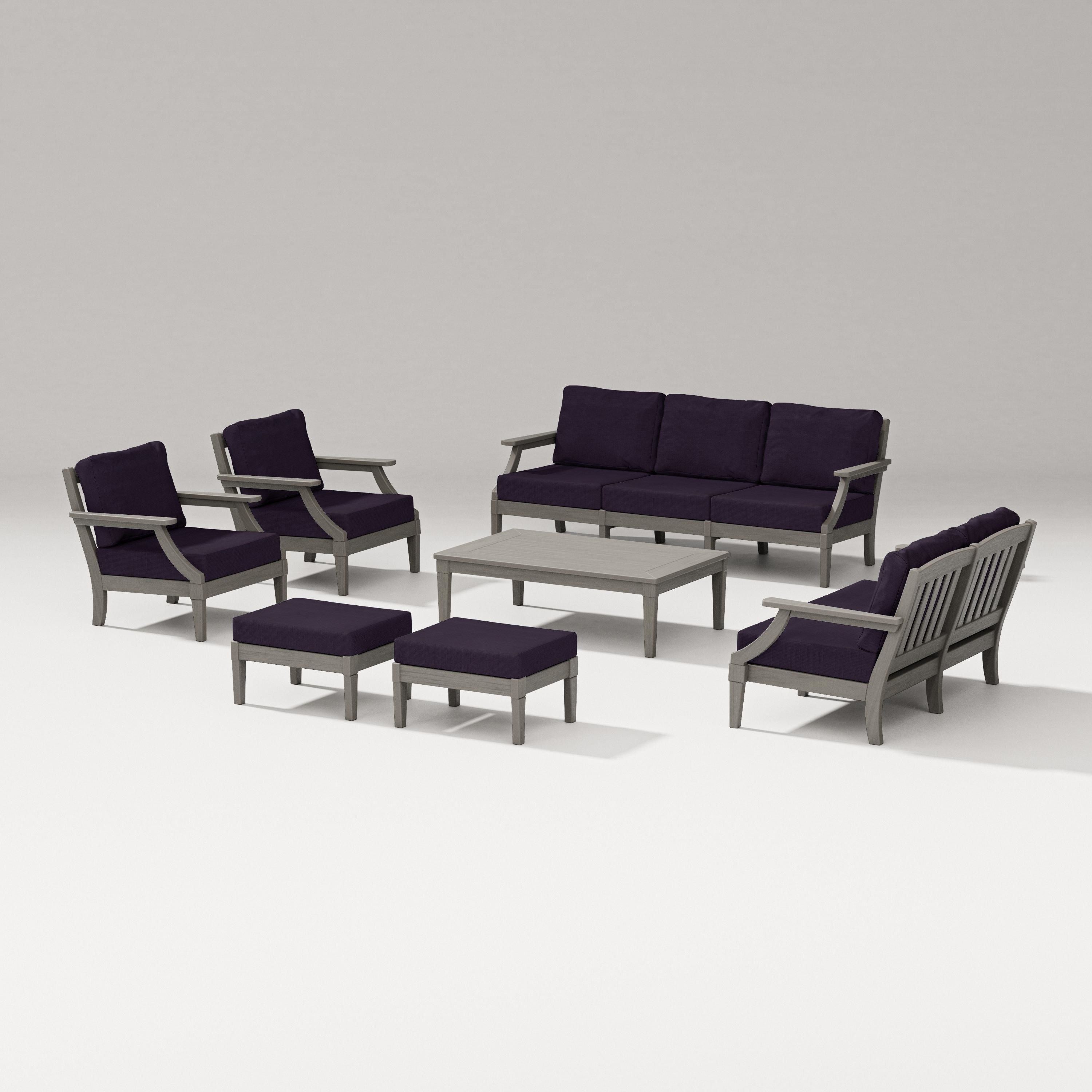 PW Designer Series Estate 7-Piece Lounge Sofa Set in Driftwood / Navy Linen
