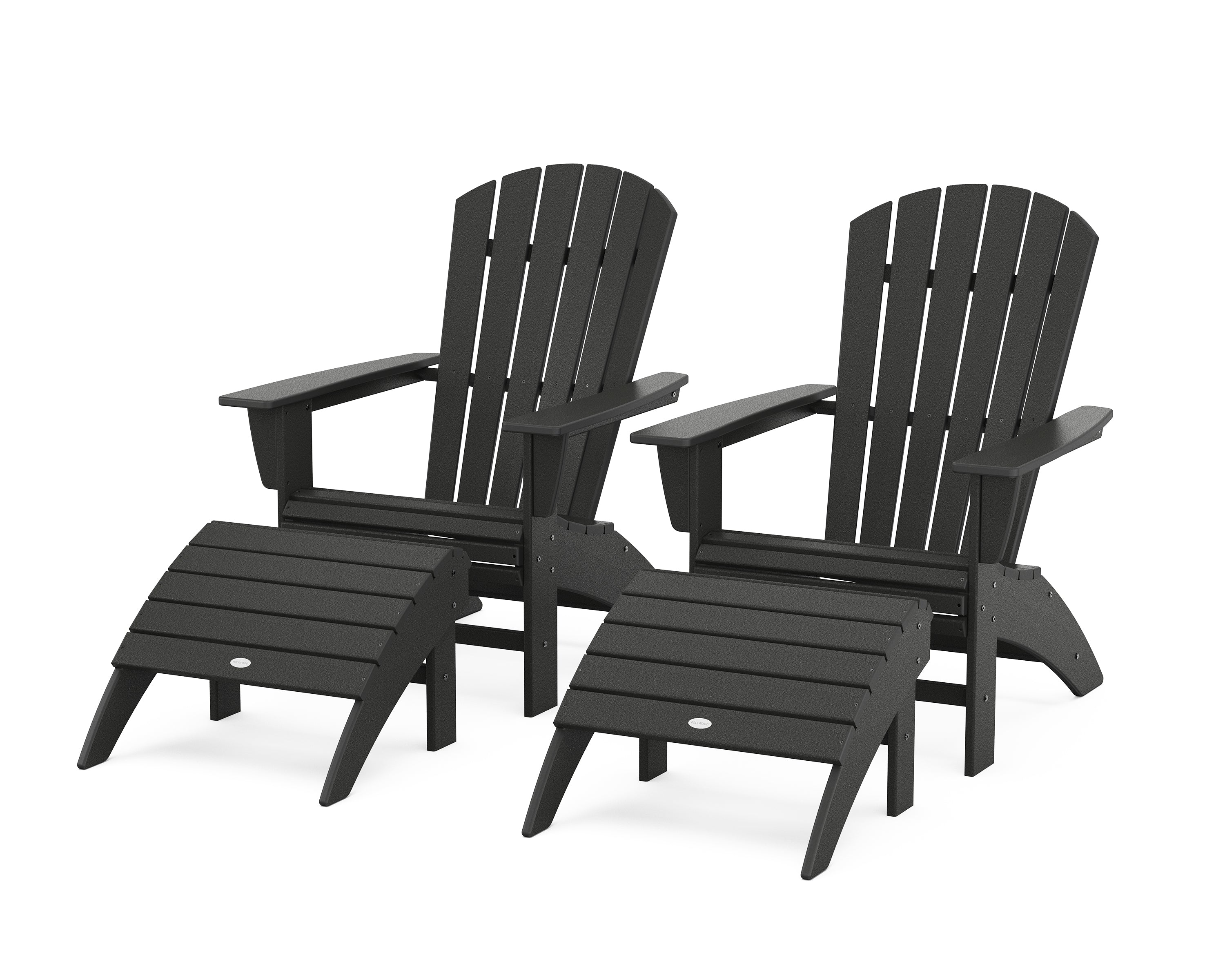 POLYWOOD® Nautical Curveback Adirondack Chair 4-Piece Set with Ottomans in Black