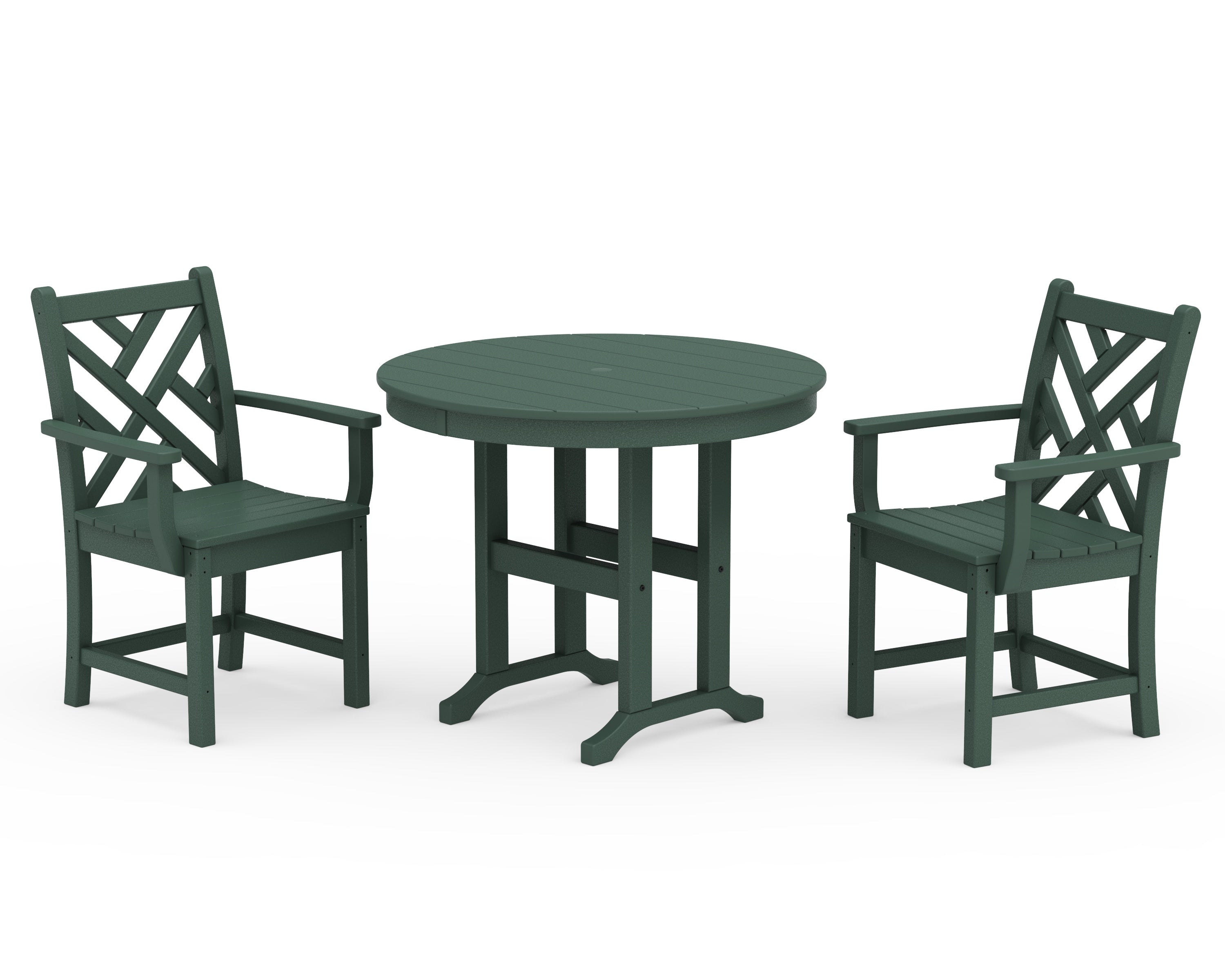 POLYWOOD Chippendale 3-Piece Round Dining Set in Green