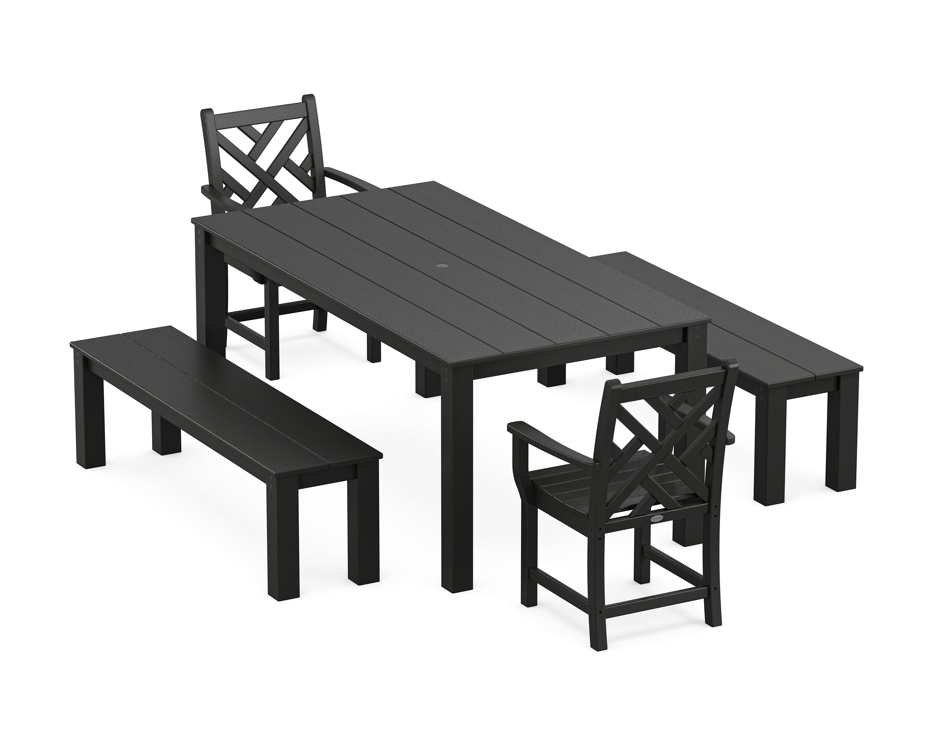 POLYWOOD Chippendale 5-Piece Parsons Dining Set with Benches in Black
