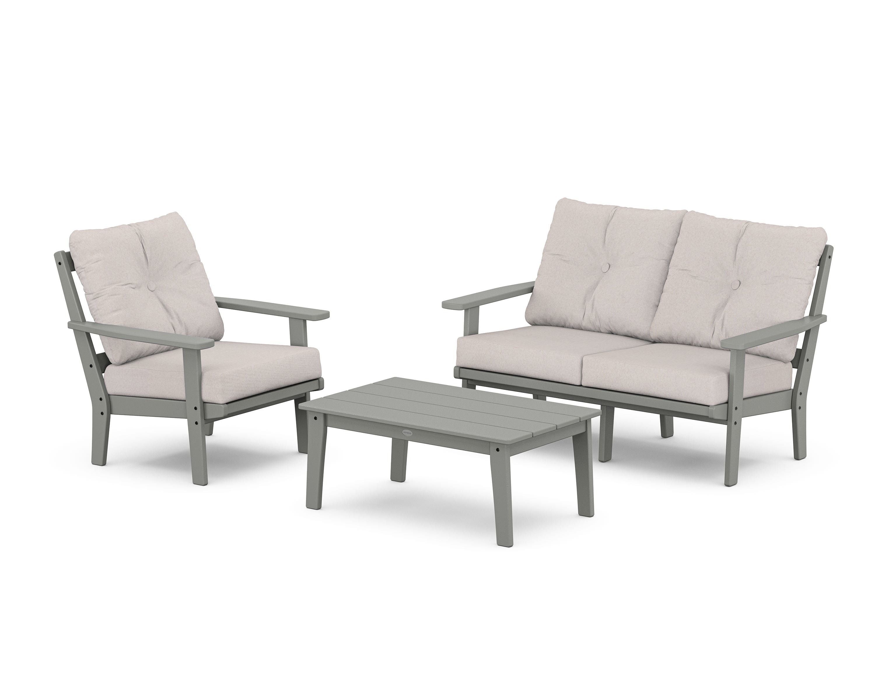 POLYWOOD Prairie 3-Piece Deep Seating Set with Loveseat in Slate Grey / Dune Burlap