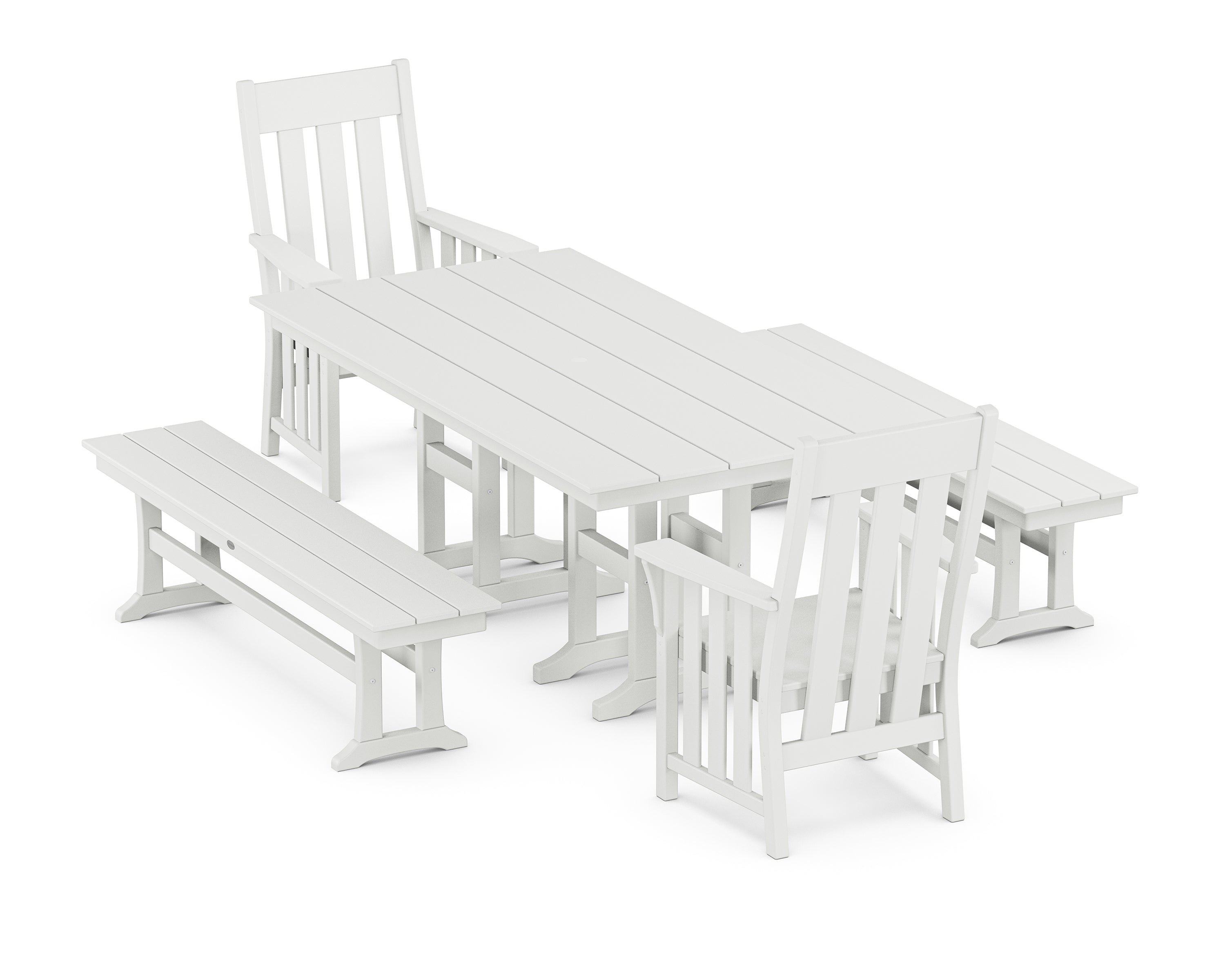 Martha Stewart by POLYWOOD Acadia 5-Piece Farmhouse Dining Set with Benches in White