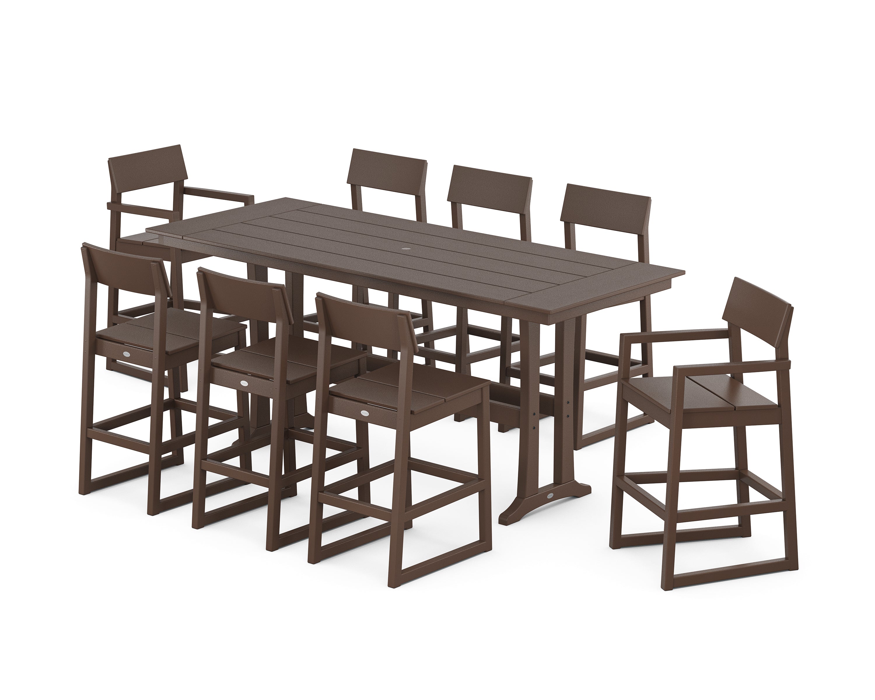 POLYWOOD® EDGE 9-Piece Farmhouse Bar Set with Trestle Legs in Mahogany