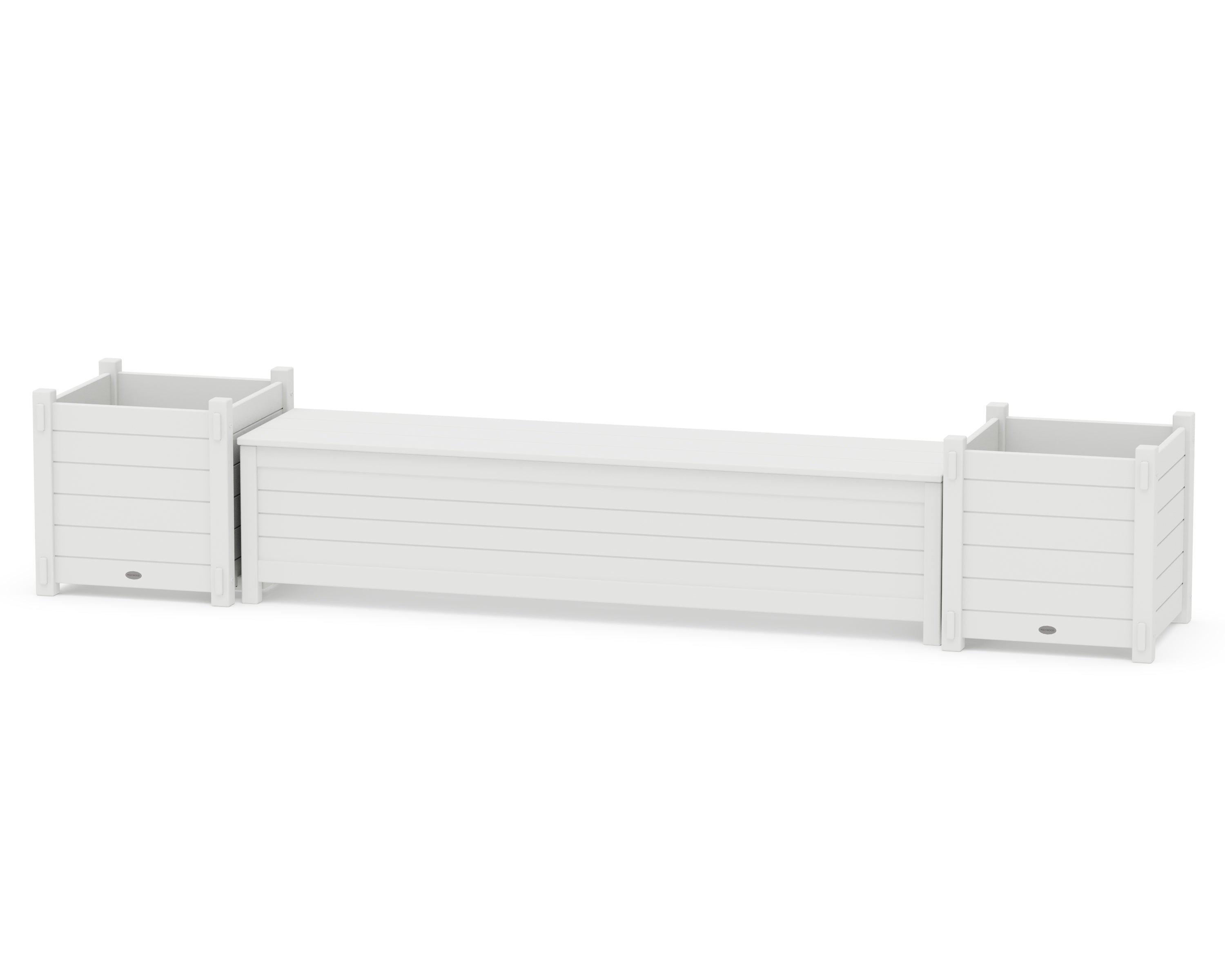 POLYWOOD 72" Nautical Straight Planter Storage Bench Set- Large in White