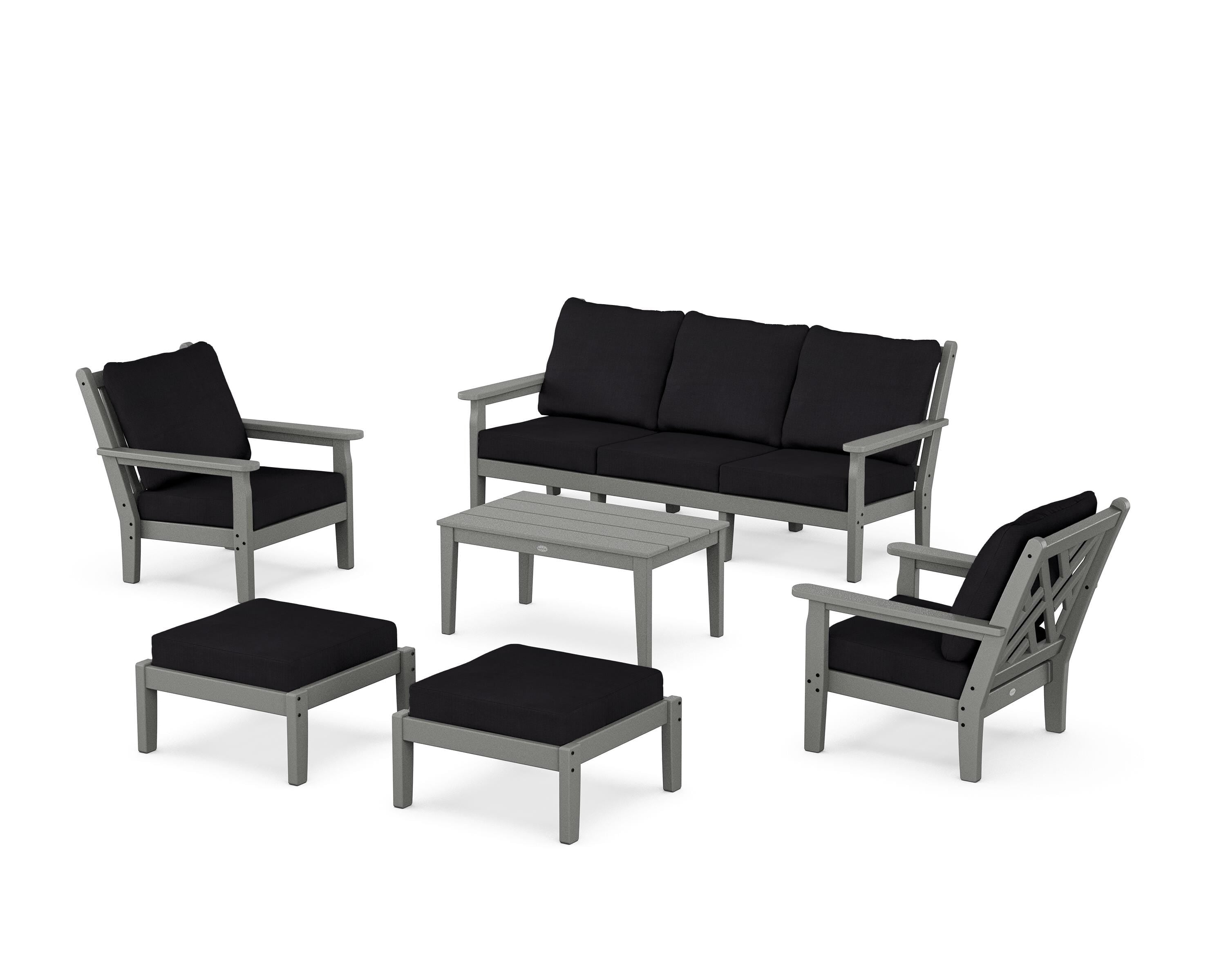 POLYWOOD Chippendale 6-Piece Lounge Sofa Set in Slate Grey / Midnight Linen