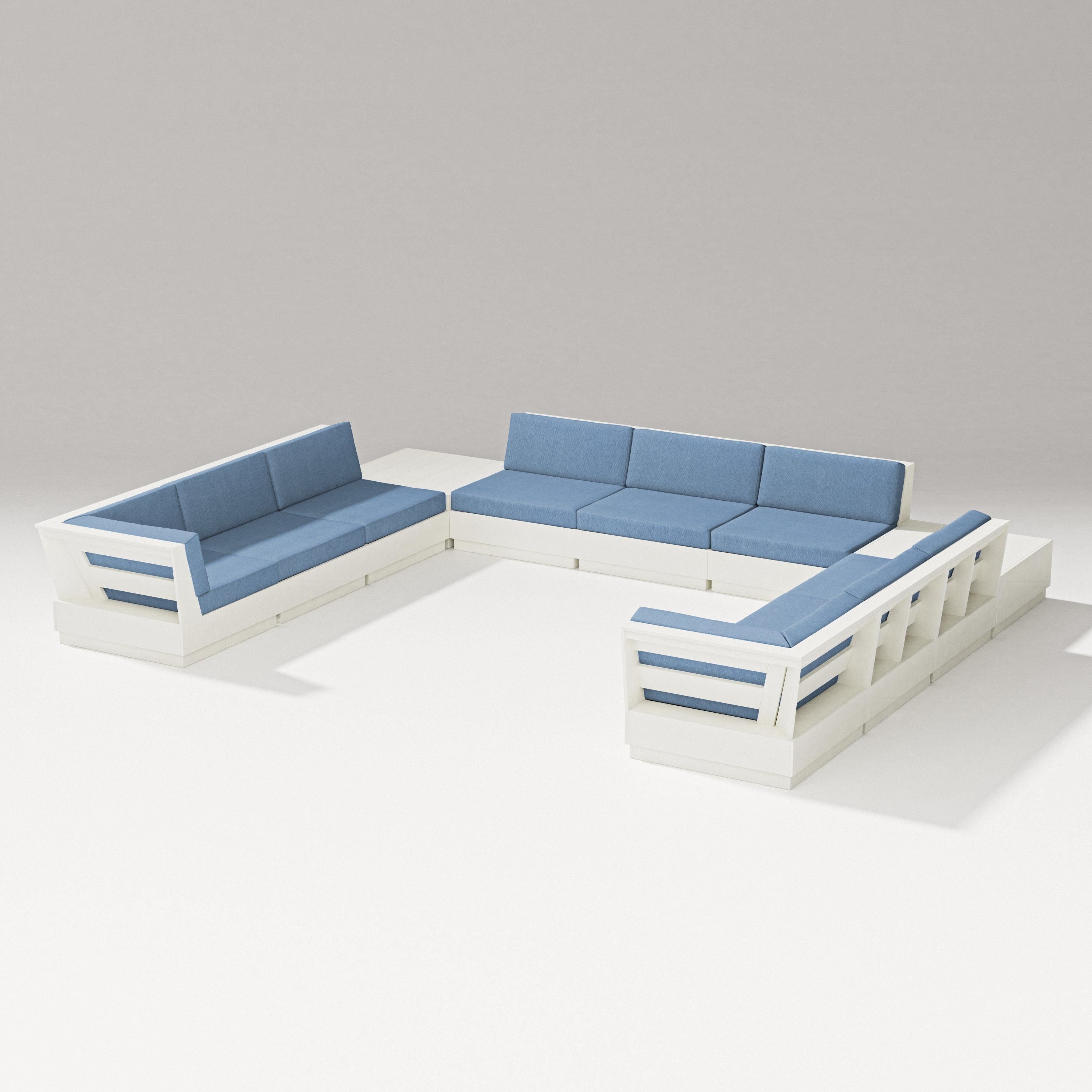 PW Designer Series Elevate 11-Piece U-Shaped Sofa Sectional in Vintage White / Sky Blue