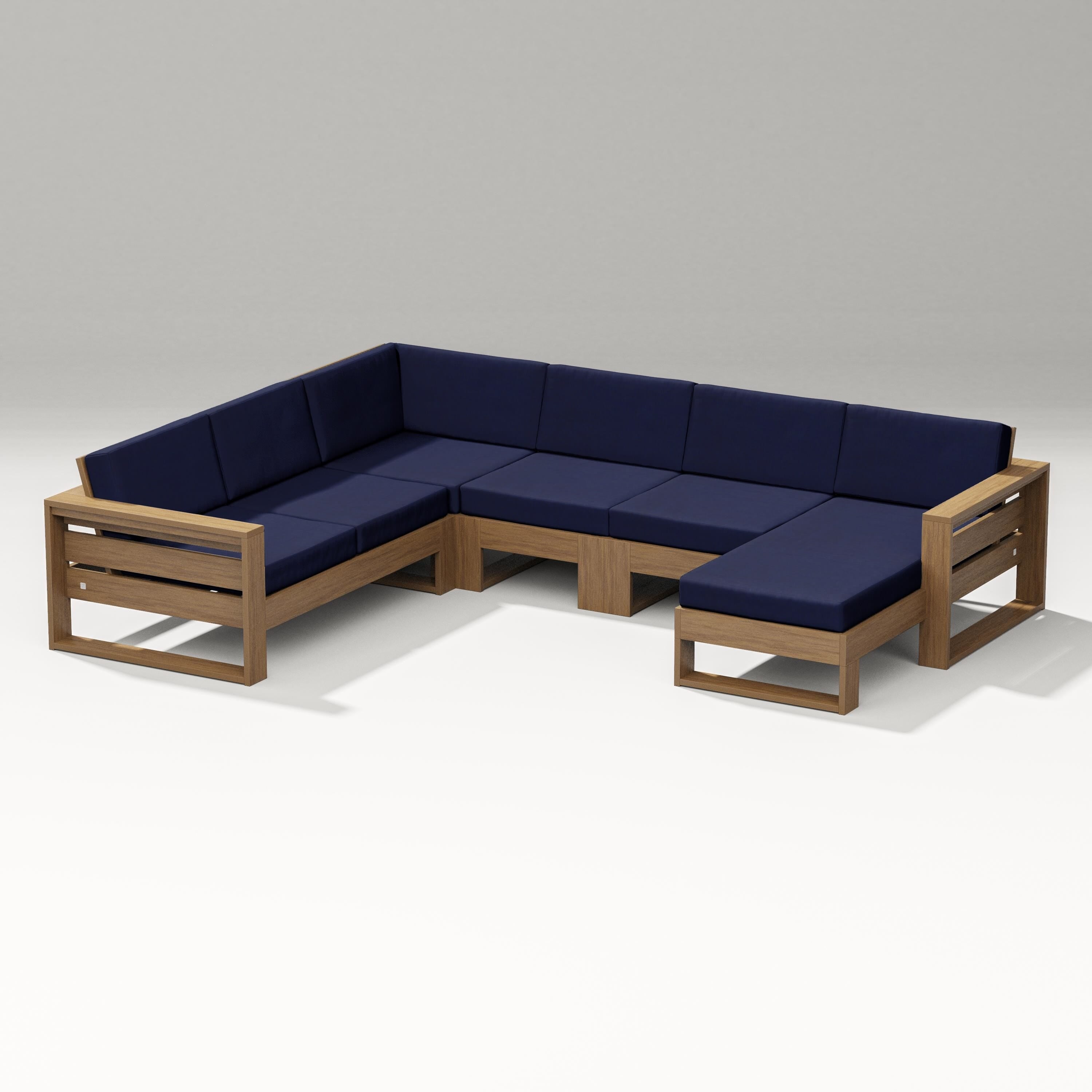 PW Designer Series Latitude Corner Sectional with Right Chaise in Natural / Navy