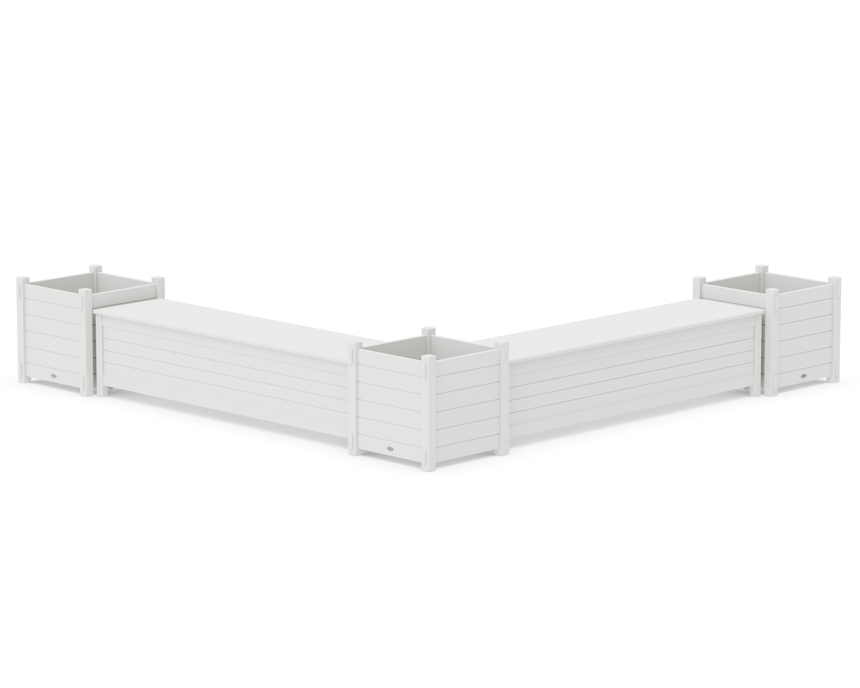 POLYWOOD 72" Nautical L- Shaped Planter Storage Bench Corner Set- Large in White