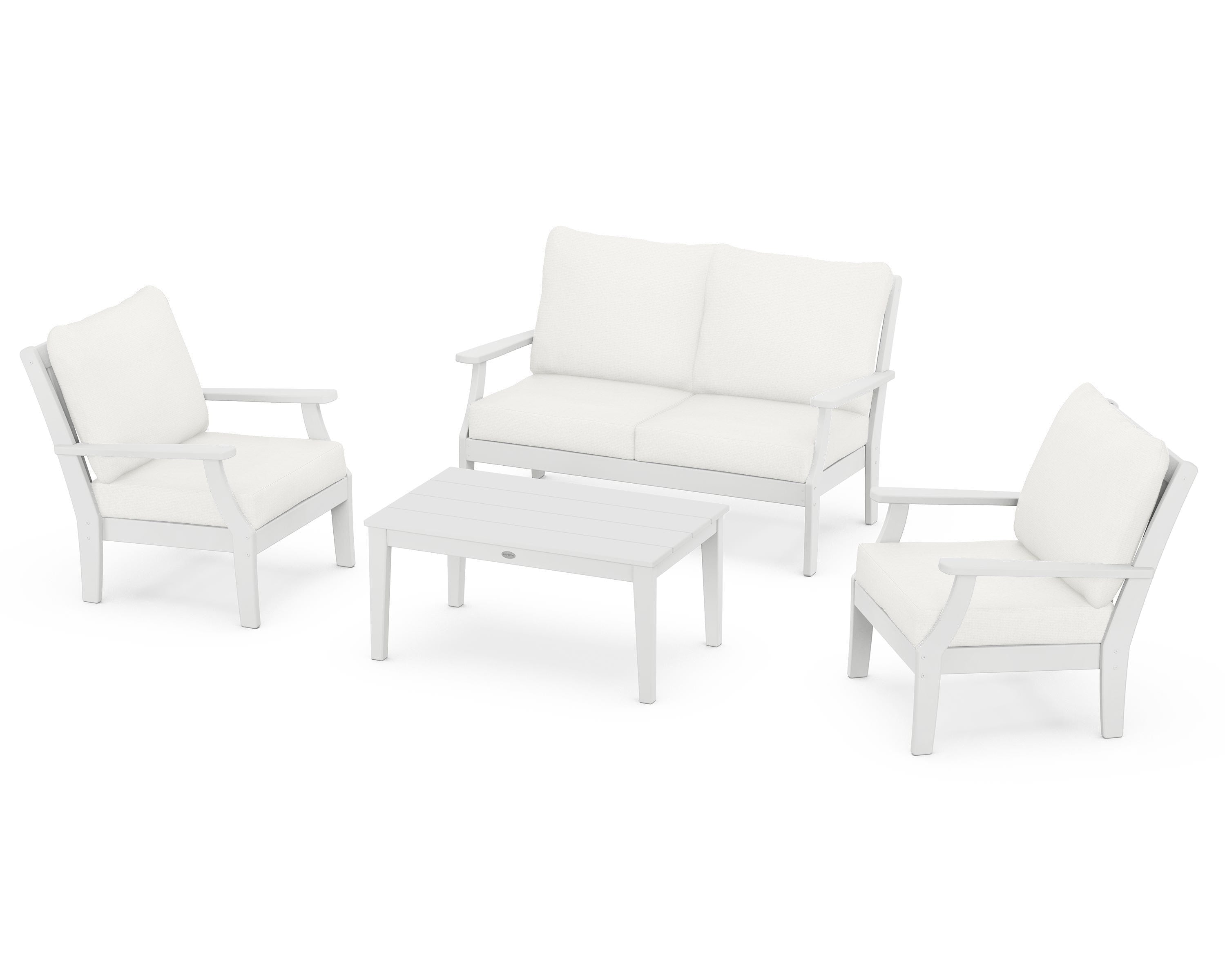 POLYWOOD Braxton 4-Piece Deep Seating Chair Set in White / Natural Linen