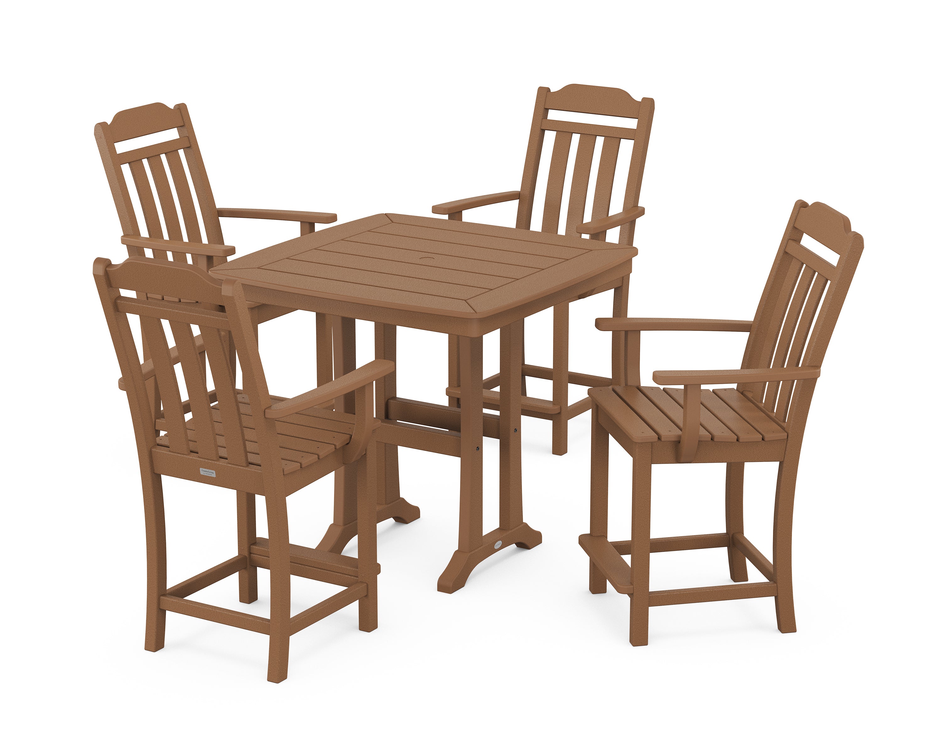 POLYWOOD Country Living 5-Piece Counter Set with Trestle Legs in Teak